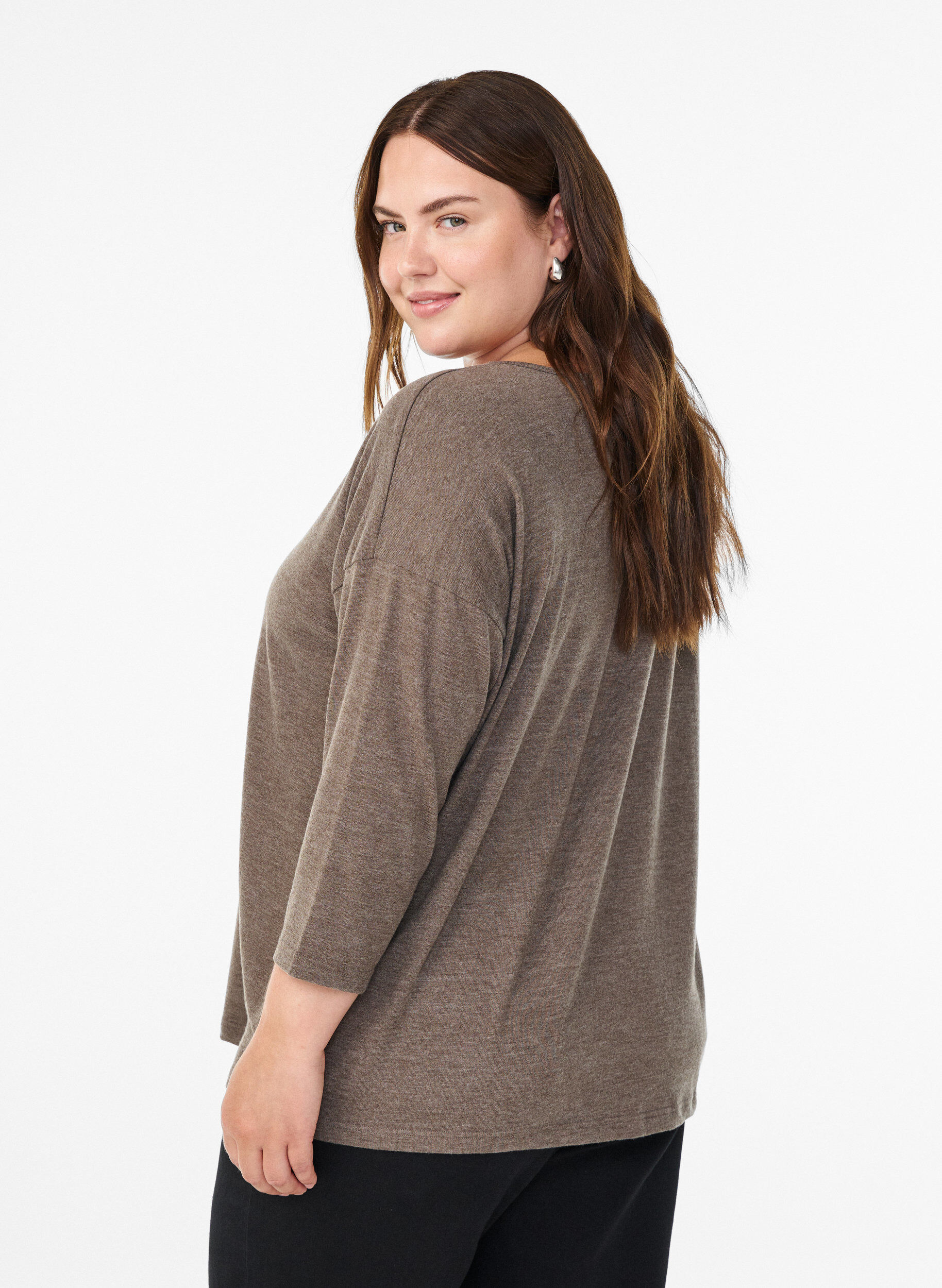 Zizzi FLASH &ndash; Bluse aus Jersey mit 3/4-&Auml;rmeln, Braun, Model image number 2