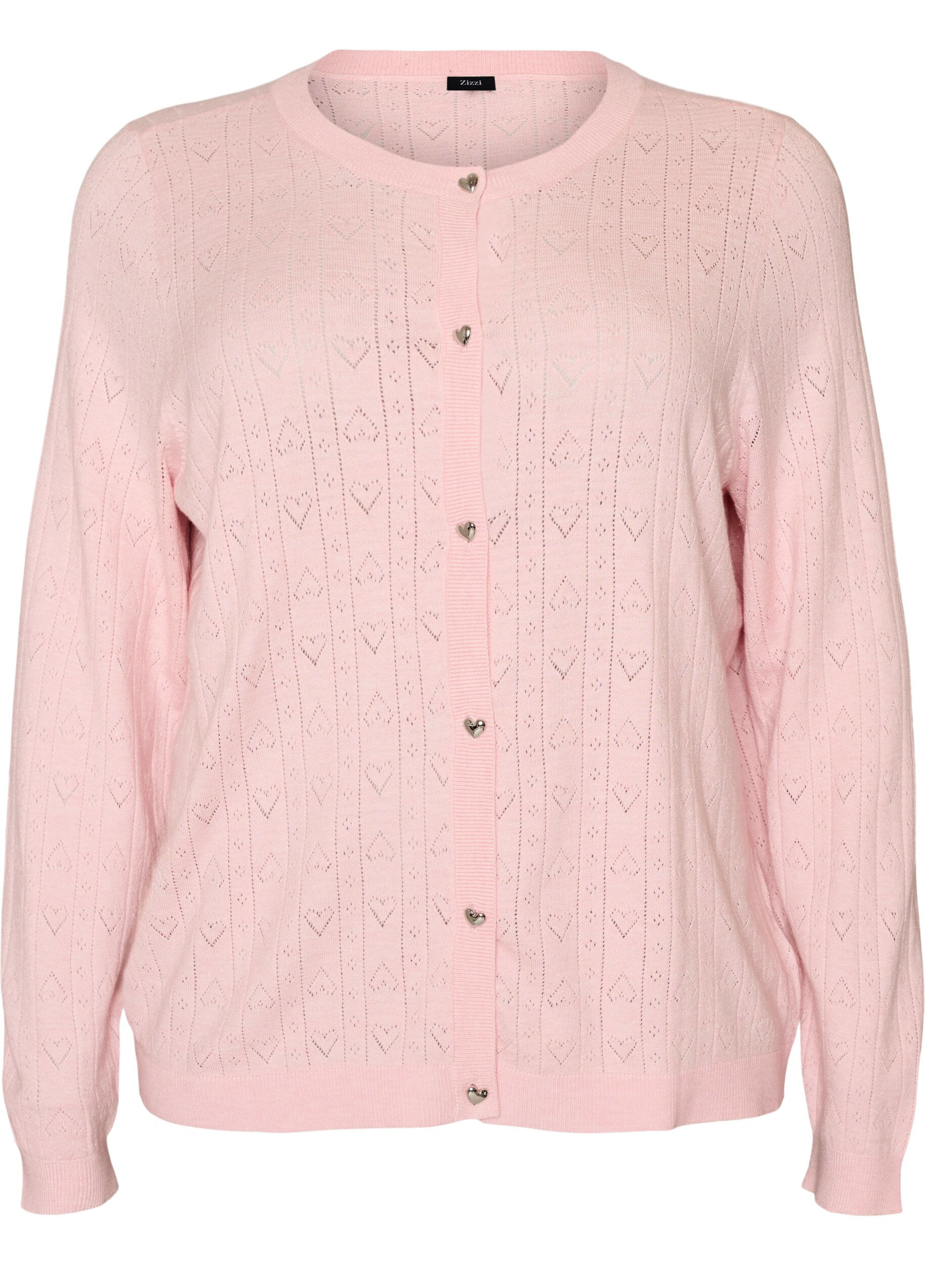 ZizziStrickjacke mit Herz-Lochstickerei, Pink, Packshot image number 0