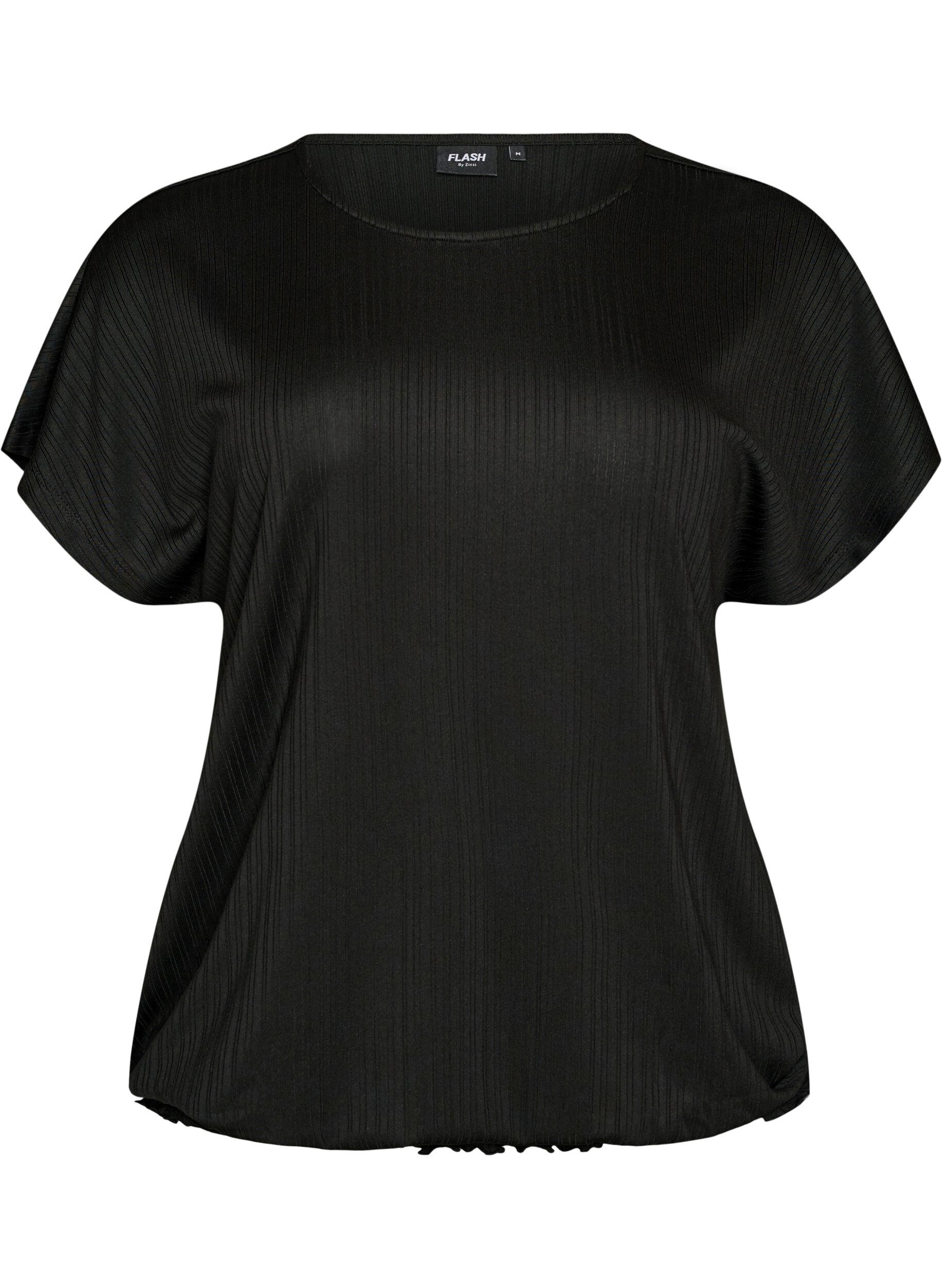 Blouse en jersey avec rayures textur&eacute;es et ourlet smock&eacute;