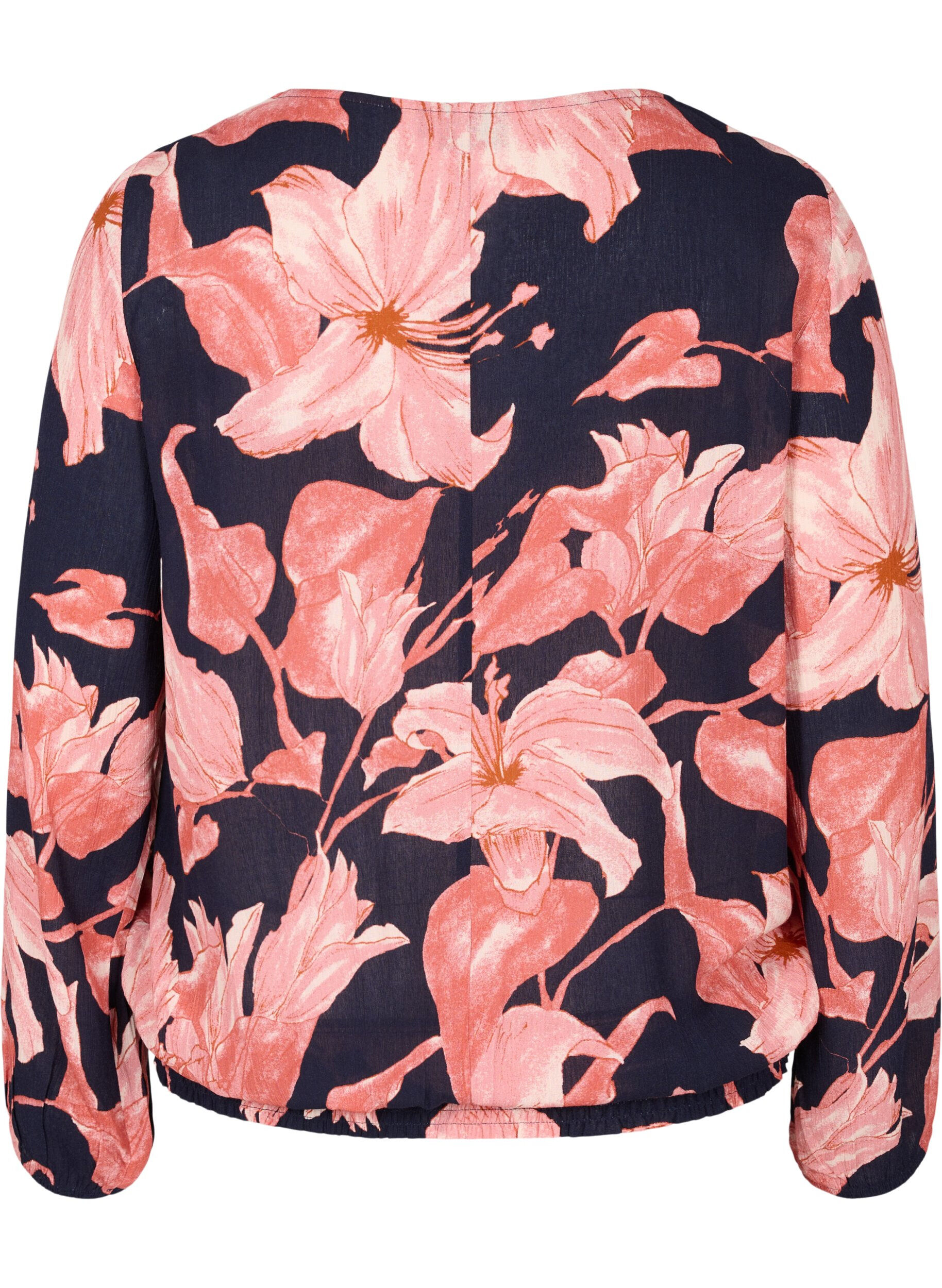 Zizzi Blouse en viscose avec smock, N. Sky Sketch Flower, Packshot image number 1