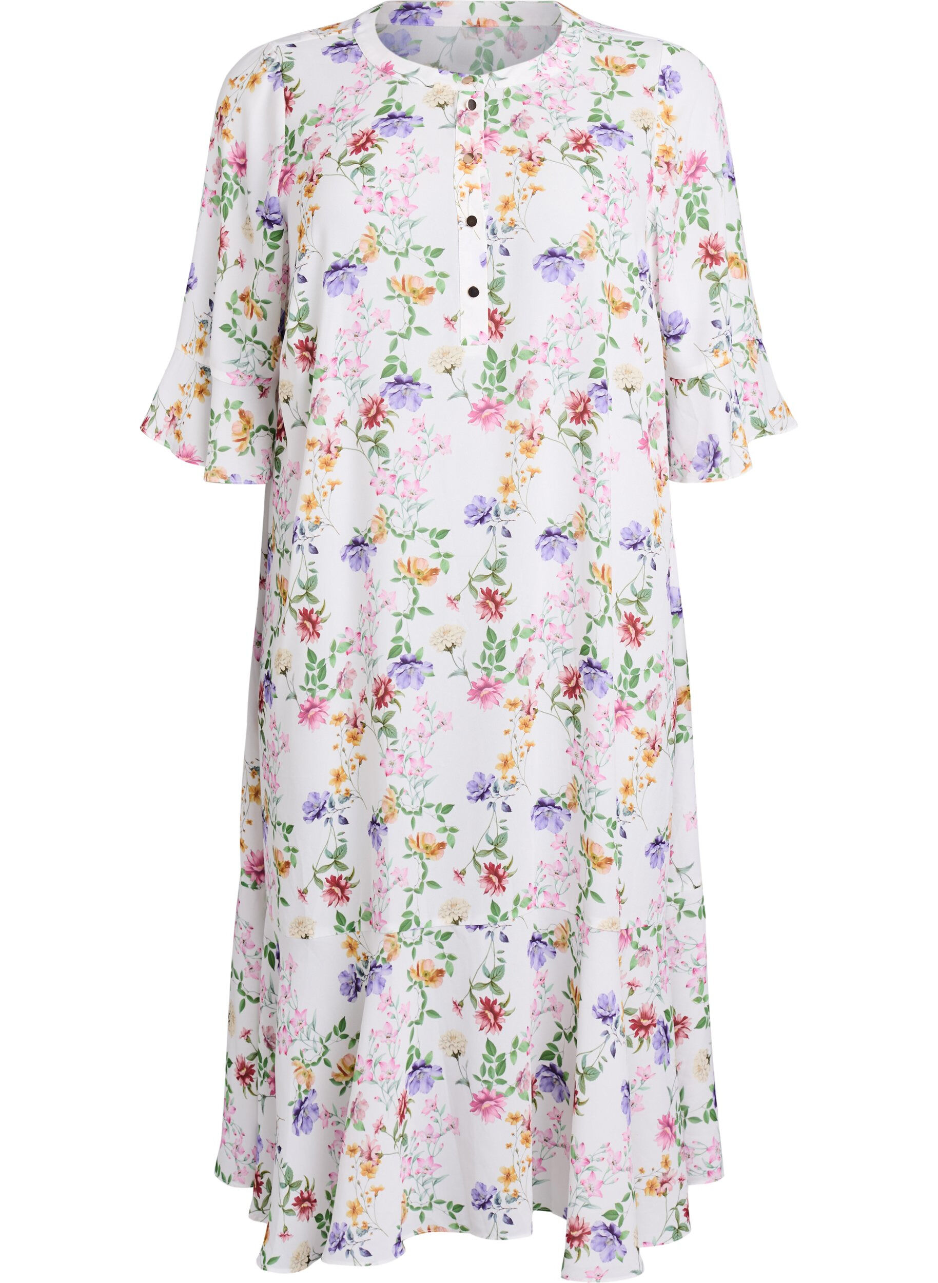 Zizzi Robe midi florale &agrave; manches 3/4, Rose, Packshot image number 0