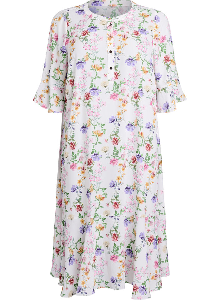 Robe midi florale &agrave; manches 3/4, Rose, Packshot image number 0