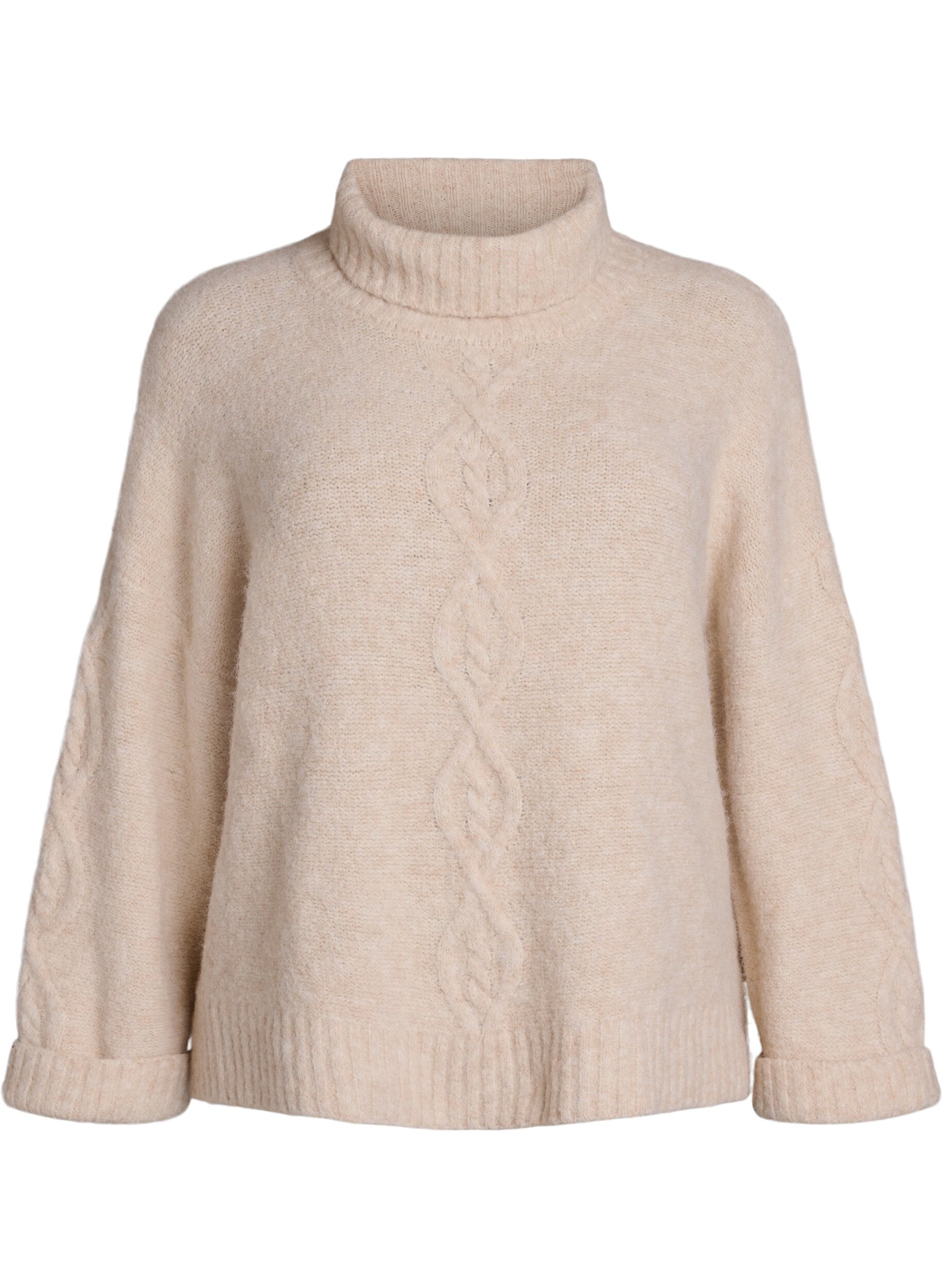 ZizziPullover mit Rollkragen und Zopfmuster, Vanille, Packshot image number 0