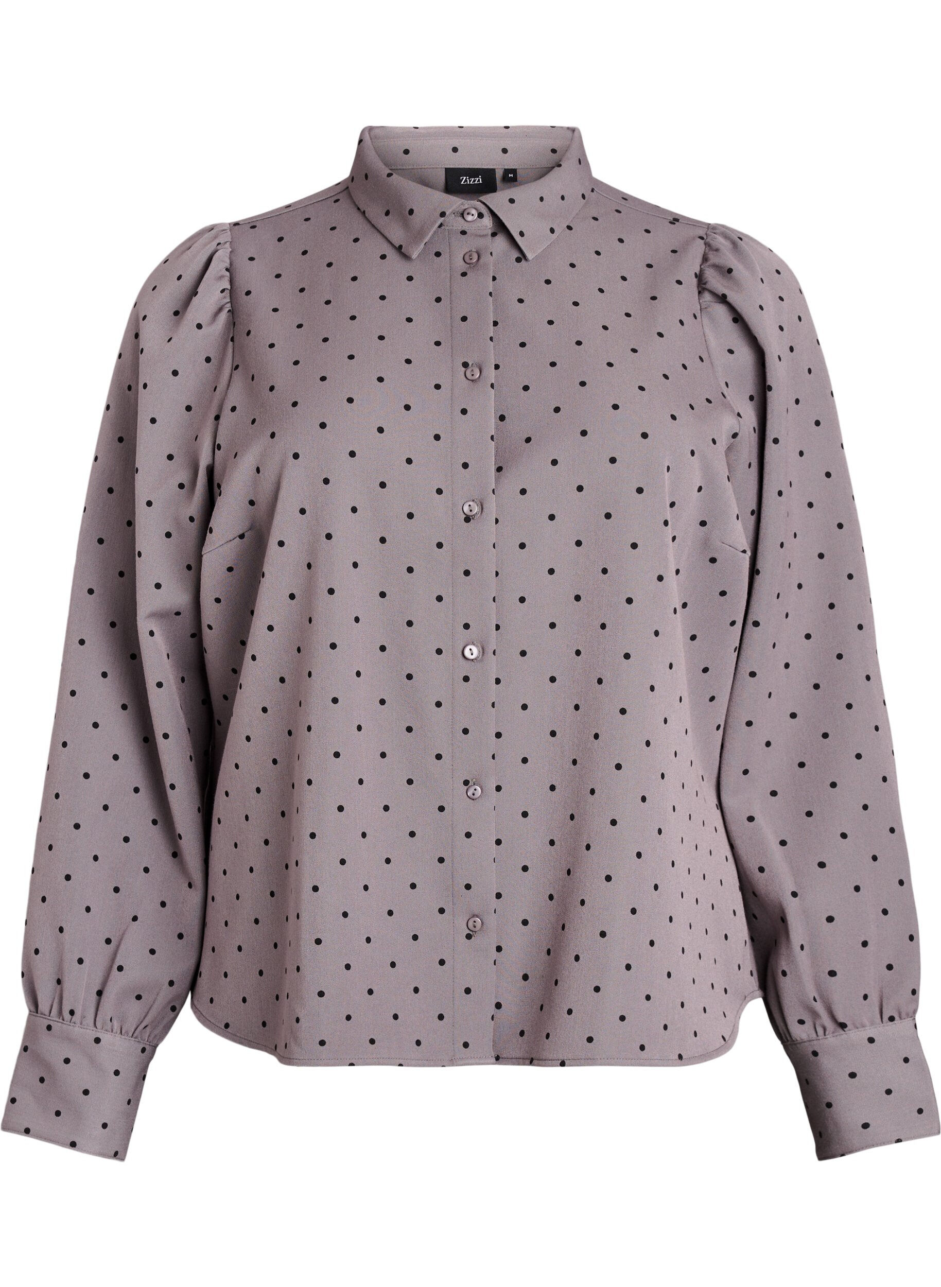 Zizzi Bluse mit Kragen und Punkten, Grau, Packshot image number 0