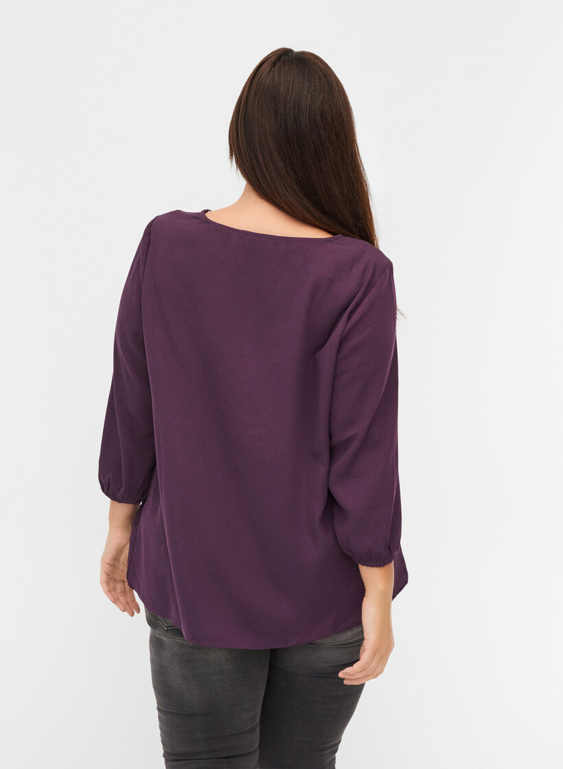 Blouse unie avec dentelle et manches 3/4, Plum Perfect, Model image number 1