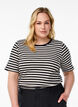 Gestreiftes T-Shirt mit gerippter Struktur, Schwarz, Model image number 0
