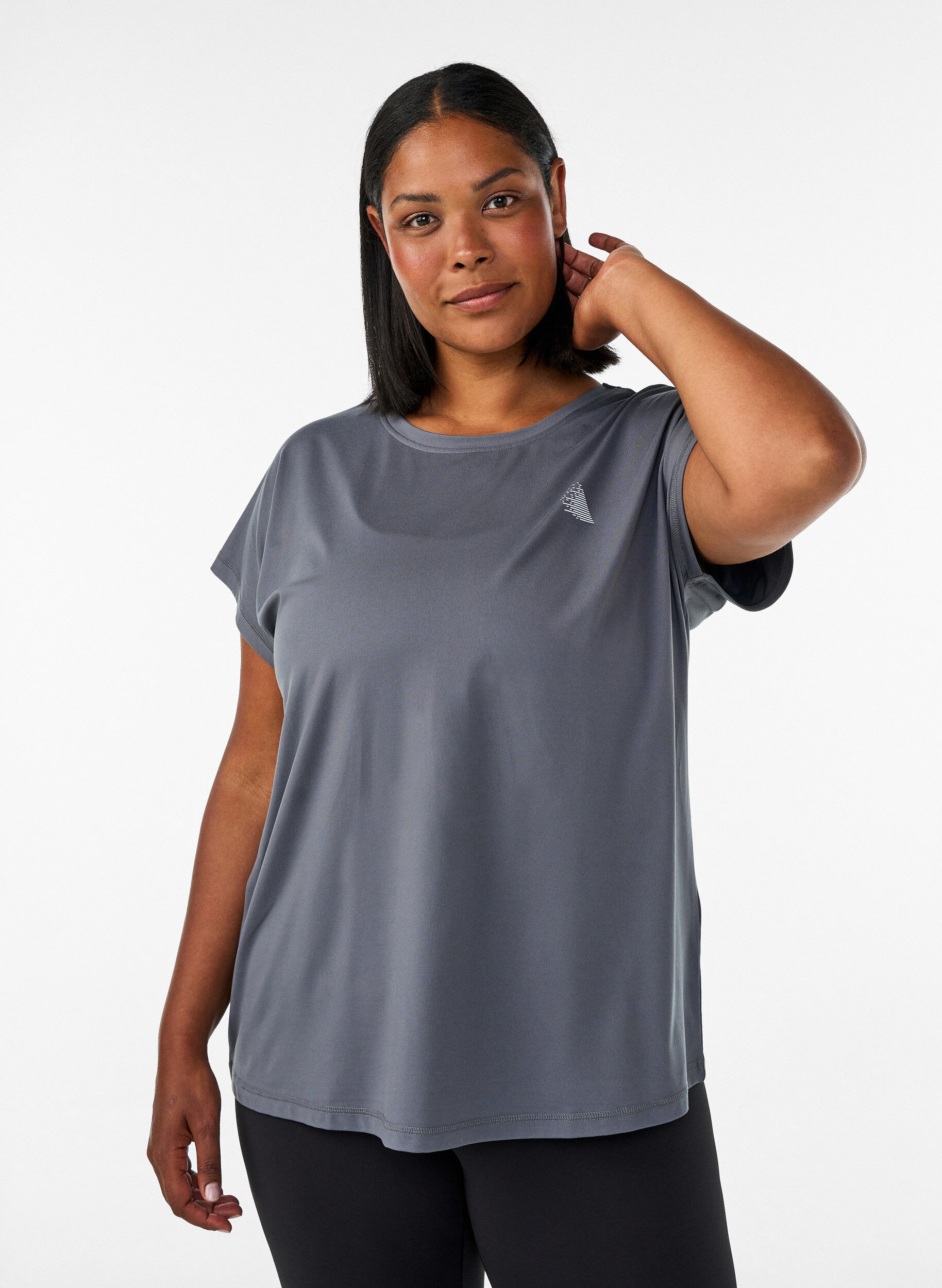 Einfarbiges Trainings-T-Shirt, Grau, Model