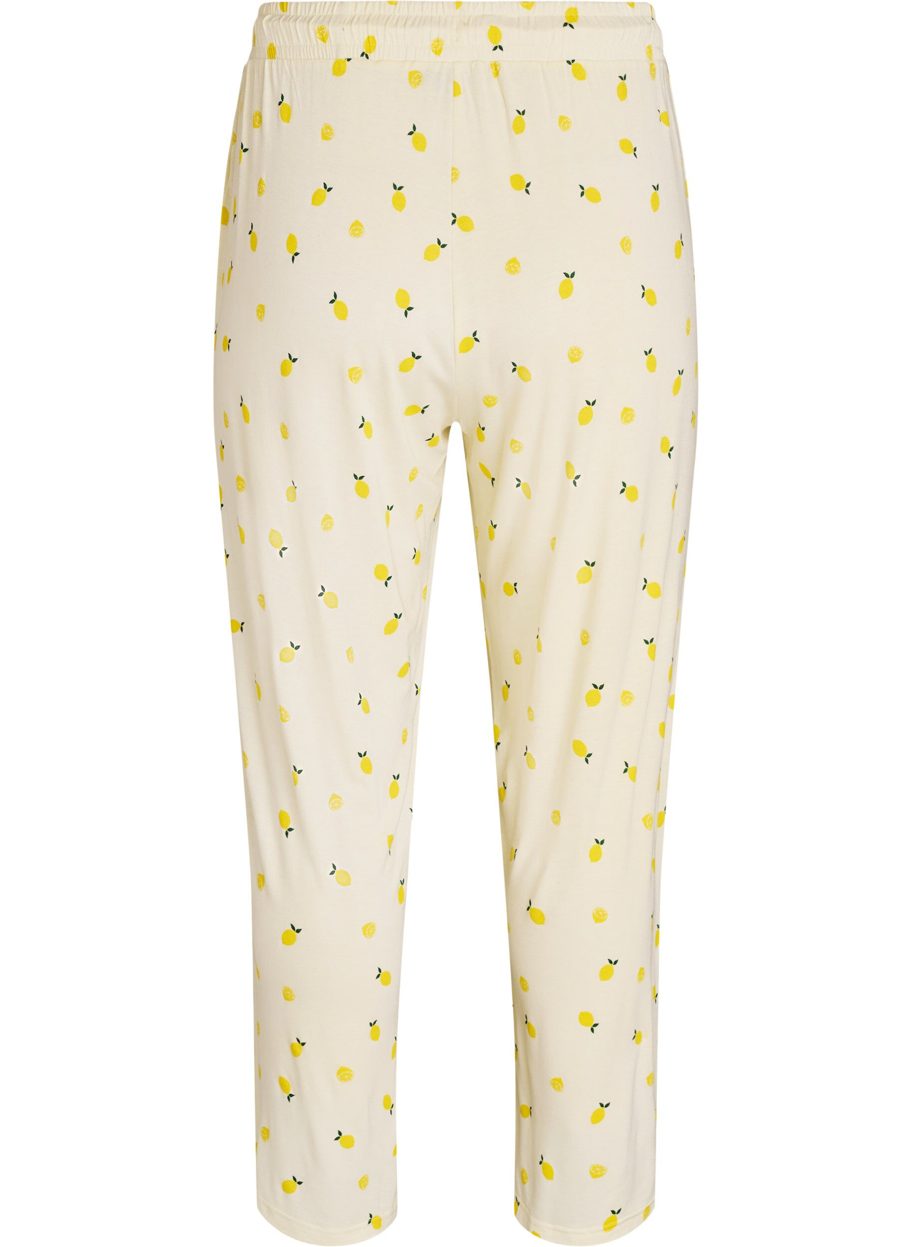 Zizzi Pyjamahose aus weichem Jersey mit hoher Taille und Frucht-Print, Gelb, Packshot image number 1