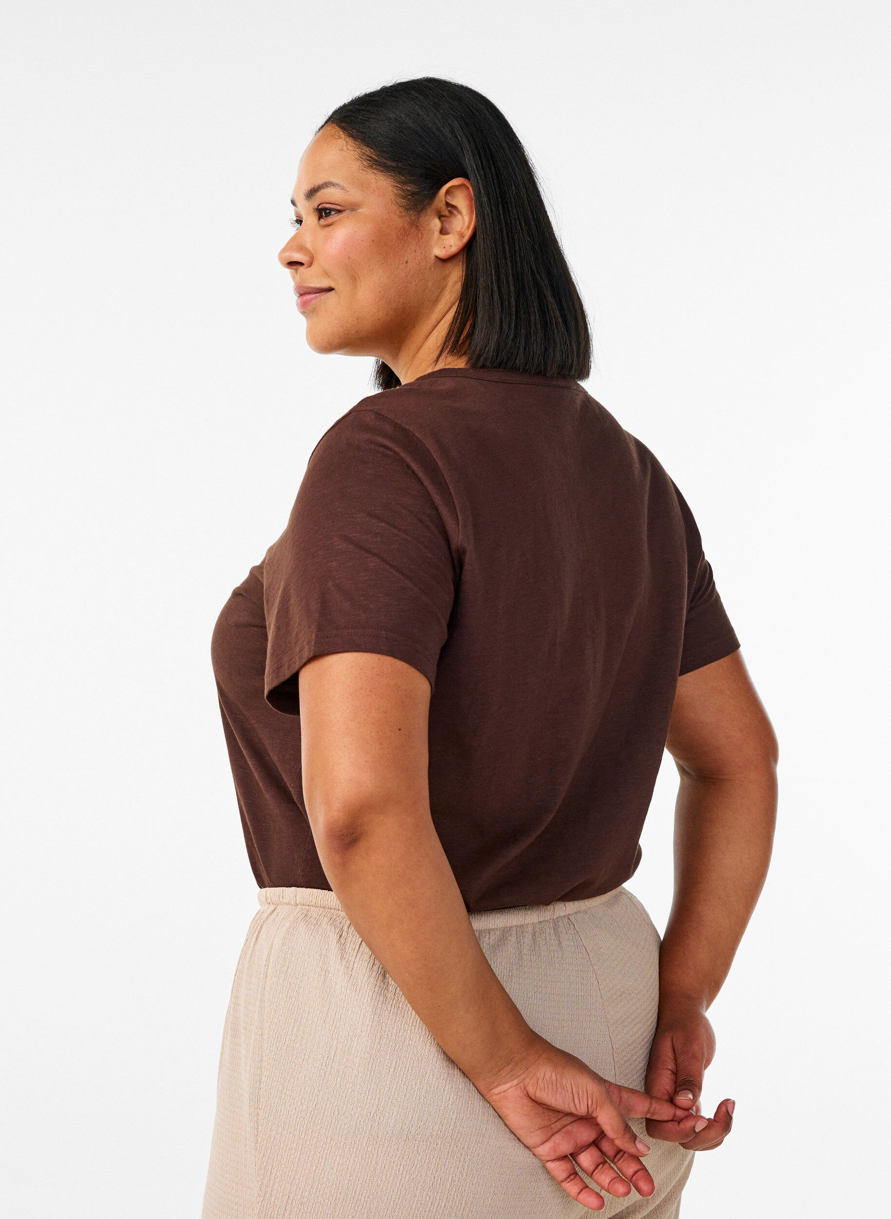 ZizziT-shirt dot&eacute; de boutons, Marron, Model image number 2