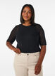 Top en maille avec manches courtes et col rond, Noir, Model image number 0