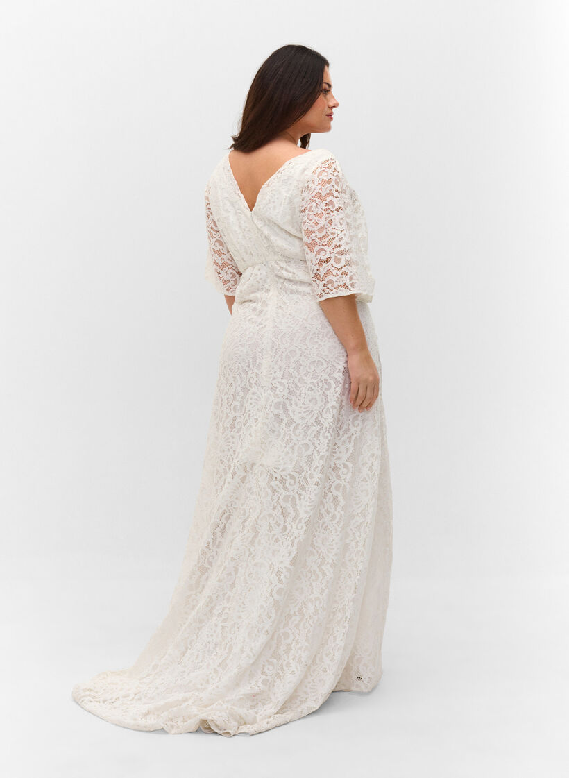 Brautkleid mit Spitze und Schlitz, Star White, Model image number 1