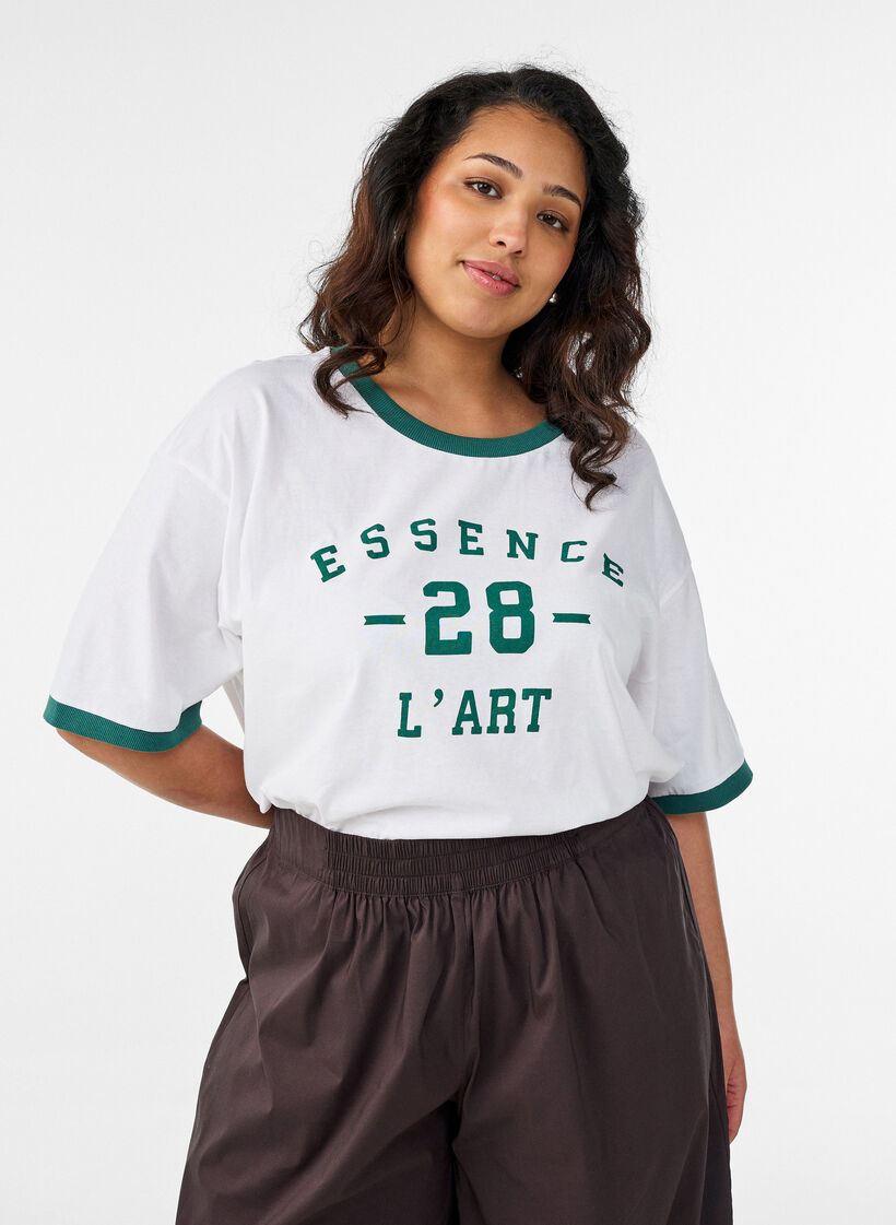 T-Shirt aus Baumwolle mit Textprint und Boxy-Fit, Wei&szlig;, Model image number 0