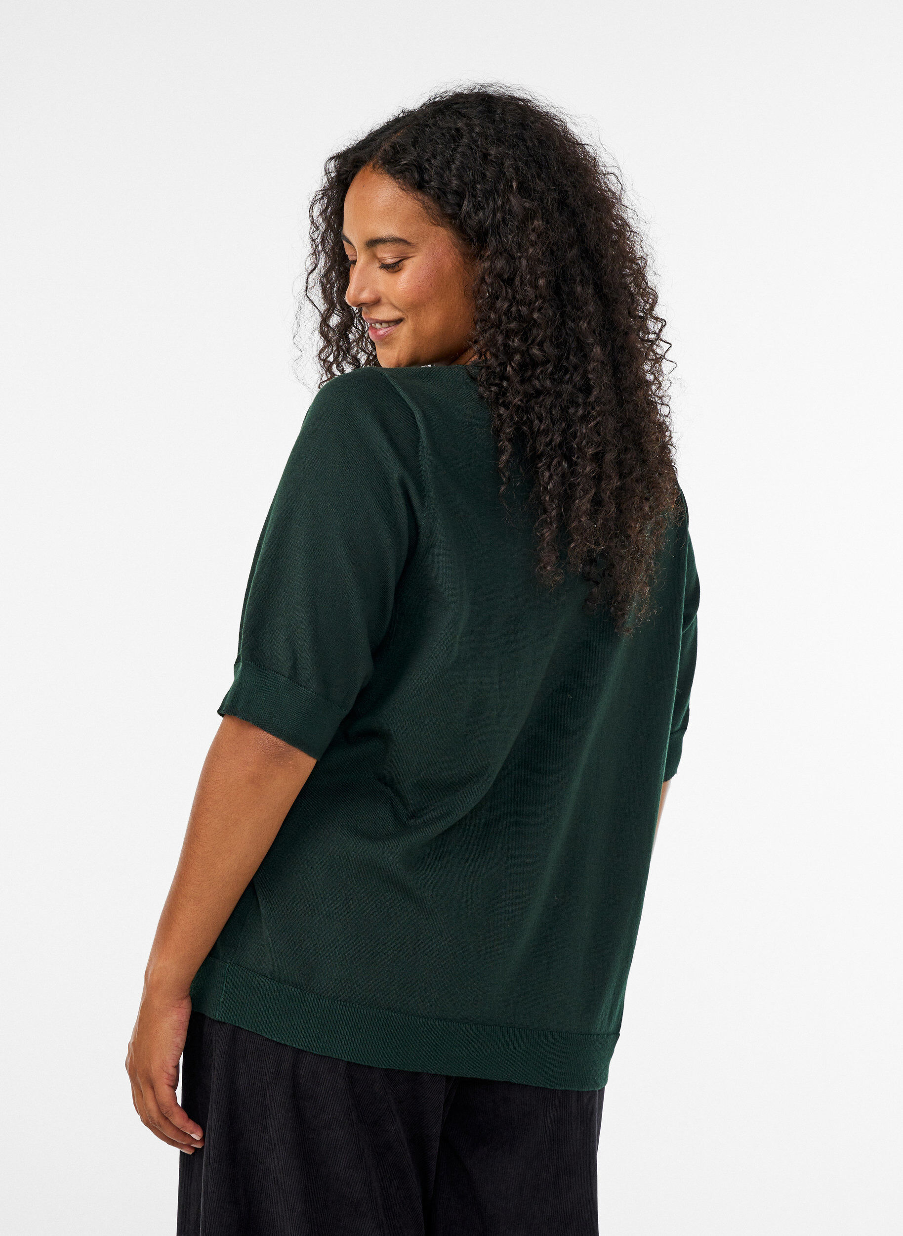 ZizziBlouse en fine maille &agrave; manches courtes, Vert fonc&eacute;, Model image number 2