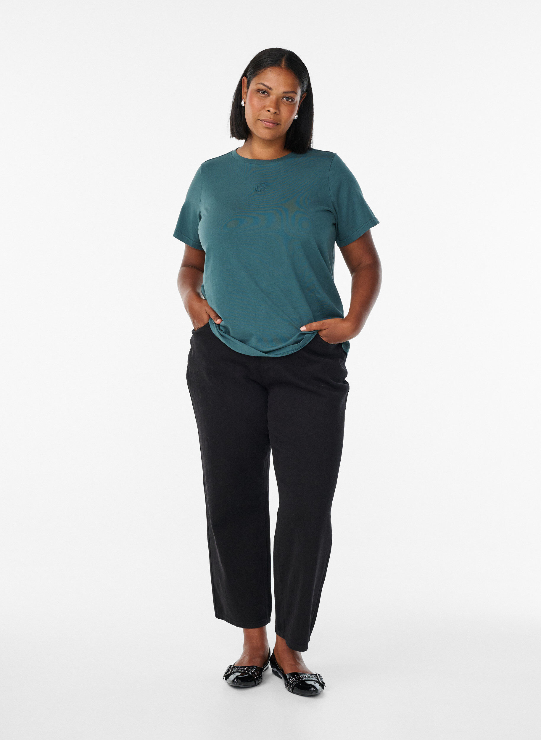 Zizzi T-Shirt aus Bio-Baumwolle mit Washed-Look, Petrol, Model image number 1