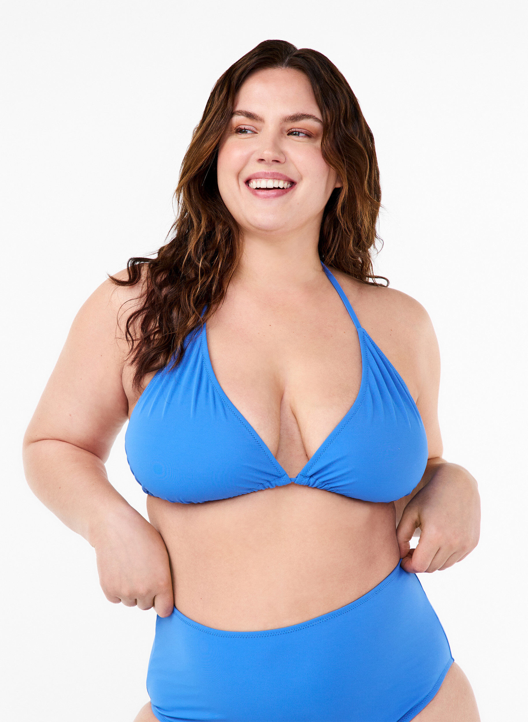 Zizzi Haut de bikini forme triangle de couleur unie, Bleu, Model image number 0