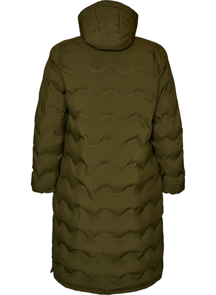 Doudoune longue &agrave; capuche avec motif vagues, Vert Kaki, Packshot