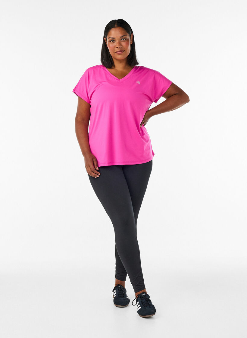 Lockeres Trainings-T-Shirt mit V-Ausschnitt, Pink, Model image number 1