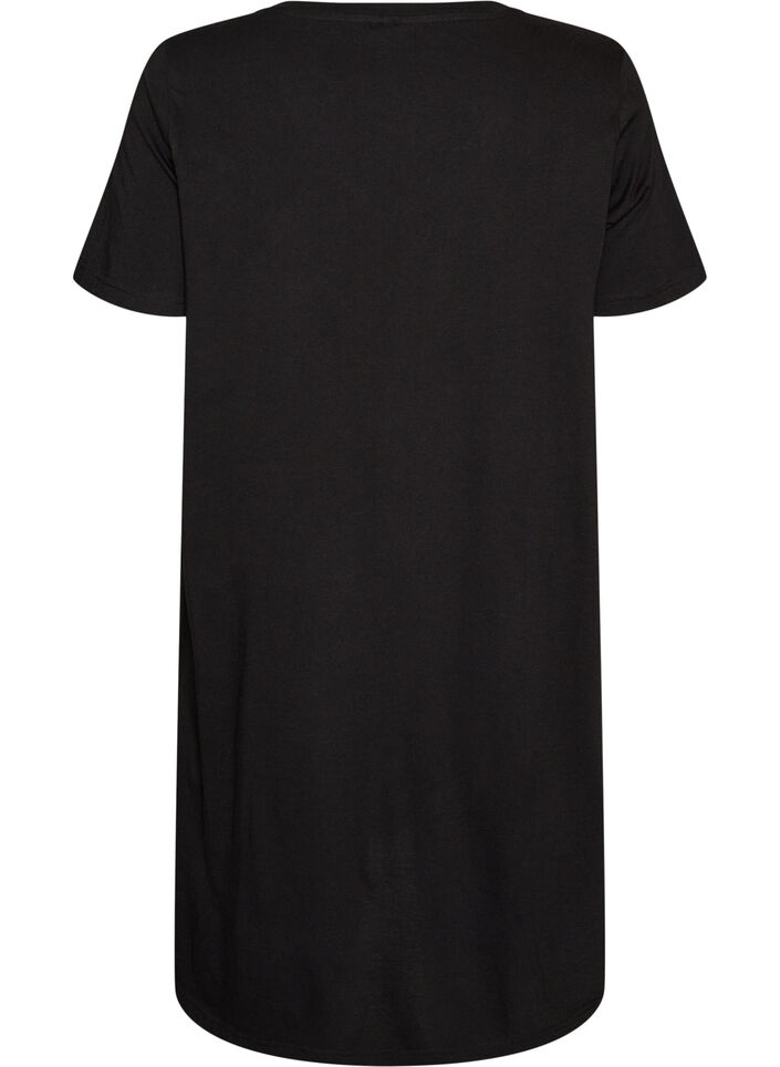 Chemise de nuit en coton biologique et &agrave; col en V, Noir, Packshot image number 1