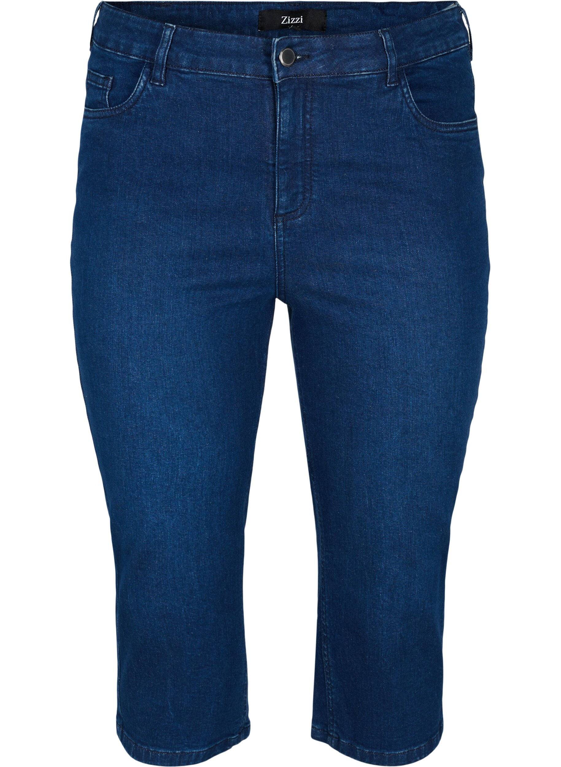 Zizzi Enganliegende Denim-Caprihose aus Baumwolle, Dark blue denim, Packshot image number 0