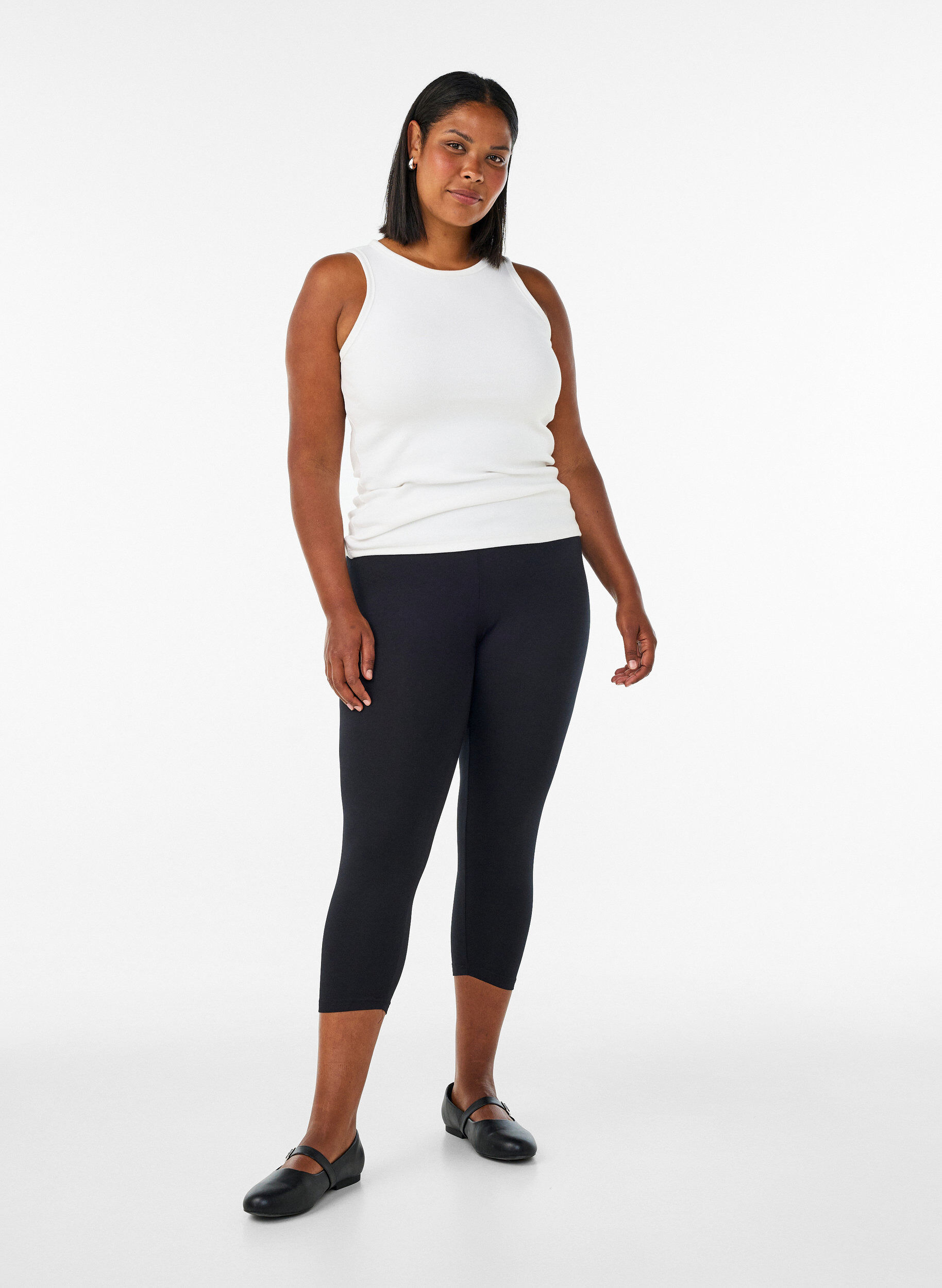 Leggings basiques longueur 3/4 en viscose, Noir, Model