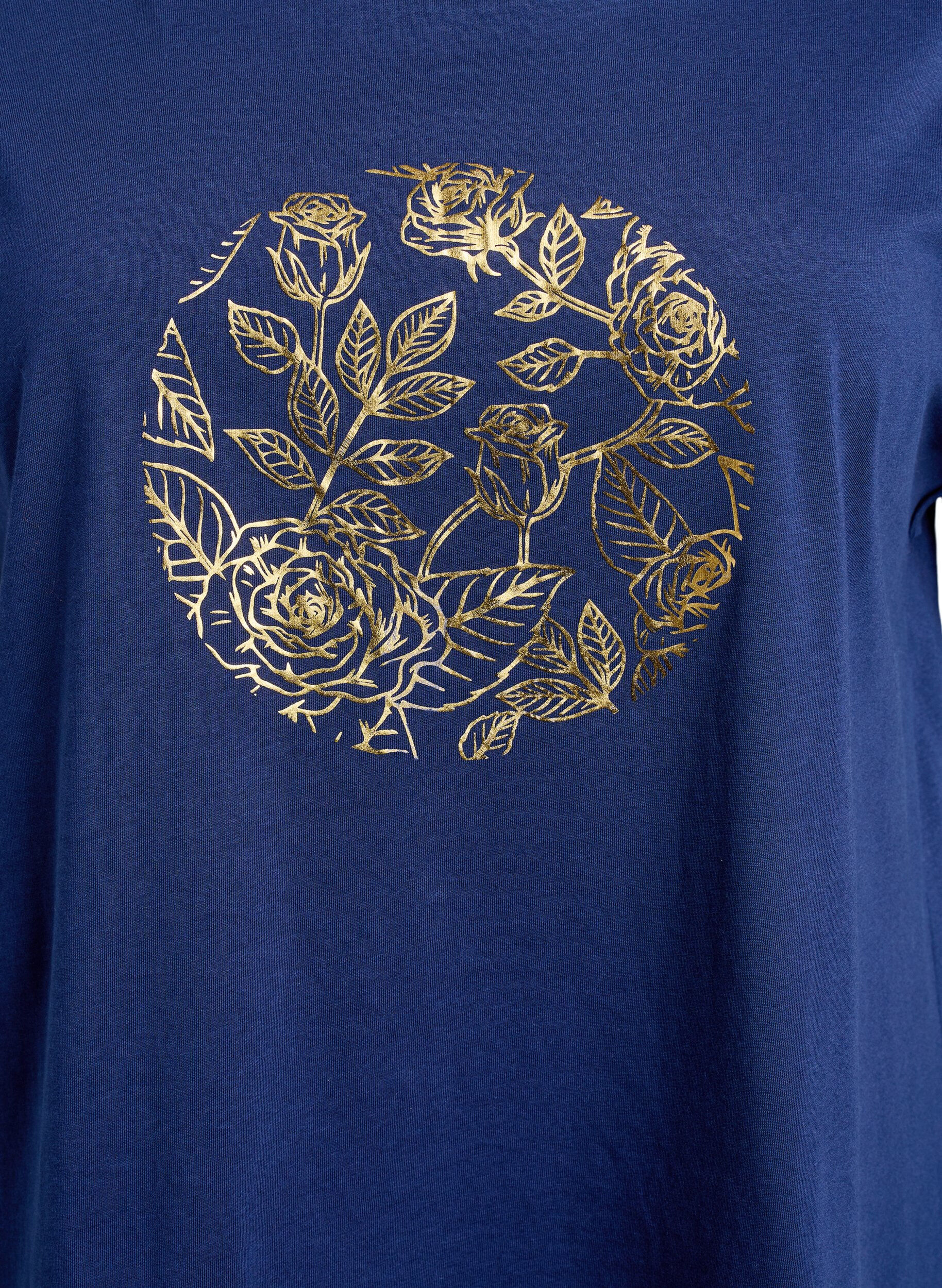 Zizzi T-shirt &agrave; imprim&eacute; floral dor&eacute;, Naval A. Gold Rose, Packshot image number 2