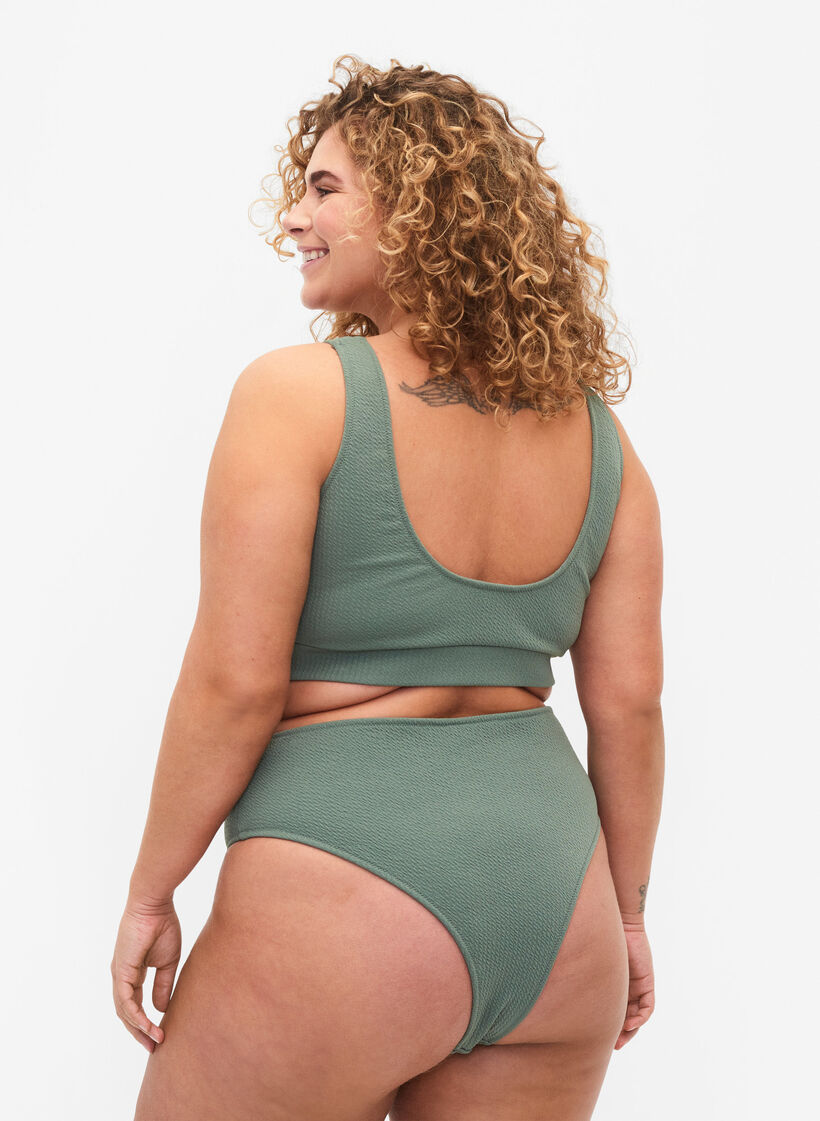 Bikini-Hose mit Krepp-Struktur, Grün, Model image number 1