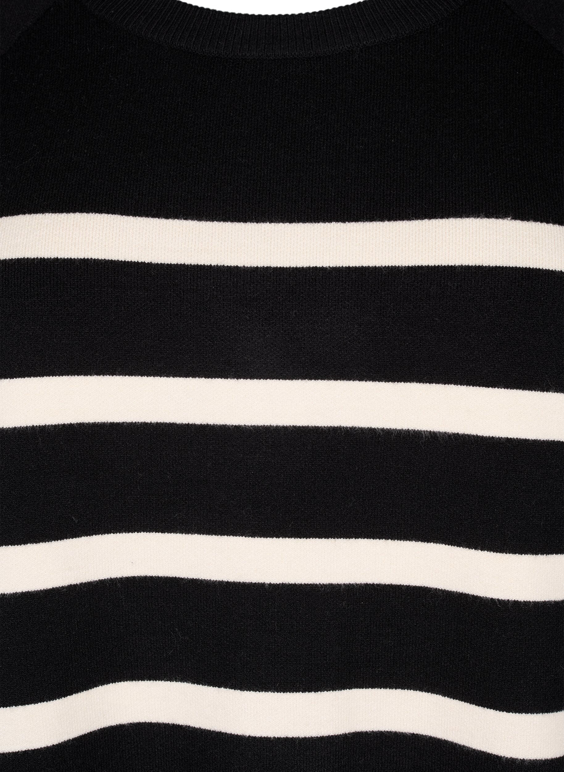 Zizzi Strickbluse mit 3/4-Arm und Streifen, Black Birch Stripes, Packshot image number 2