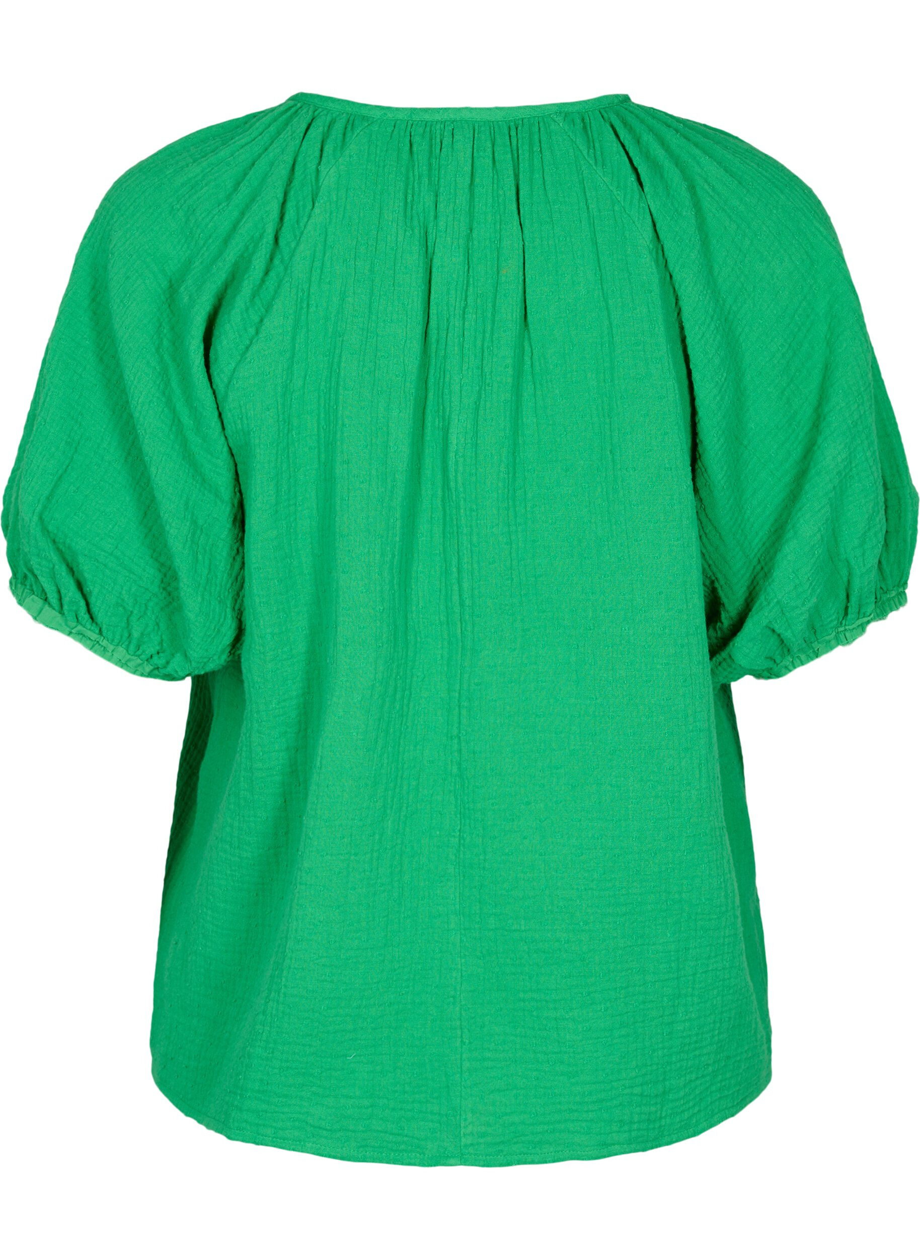 Zizzi Blouse en coton &agrave; manches mi-longues, Bright Green, Packshot image number 1