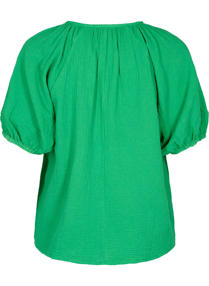 Blouse en coton &agrave; manches mi-longues, Bright Green, Packshot image number 1