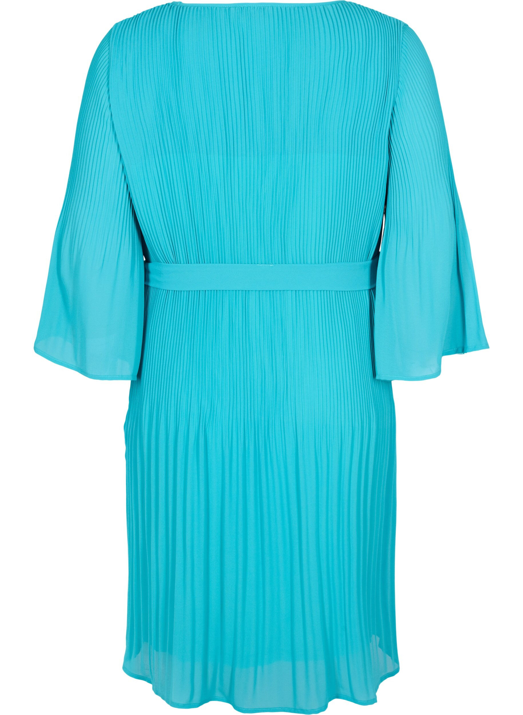 Zizzi Plissiertes Kleid mit 3/4-&Auml;rmeln, Turquoise, Packshot image number 1