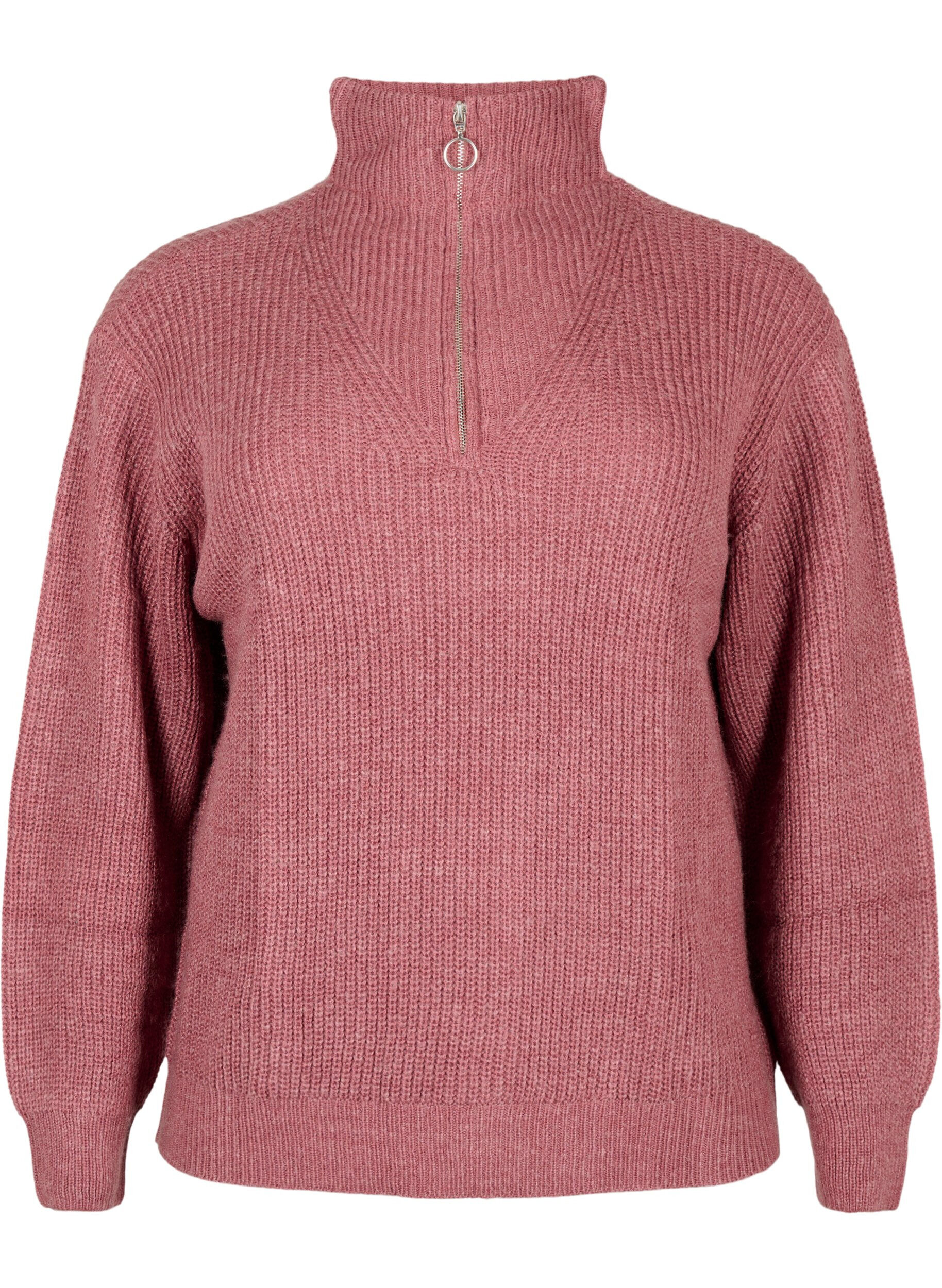 ZizziPull en tricot avec col haut et fermeture &eacute;clair, Rose poudr&eacute;e, Packshot image number 0