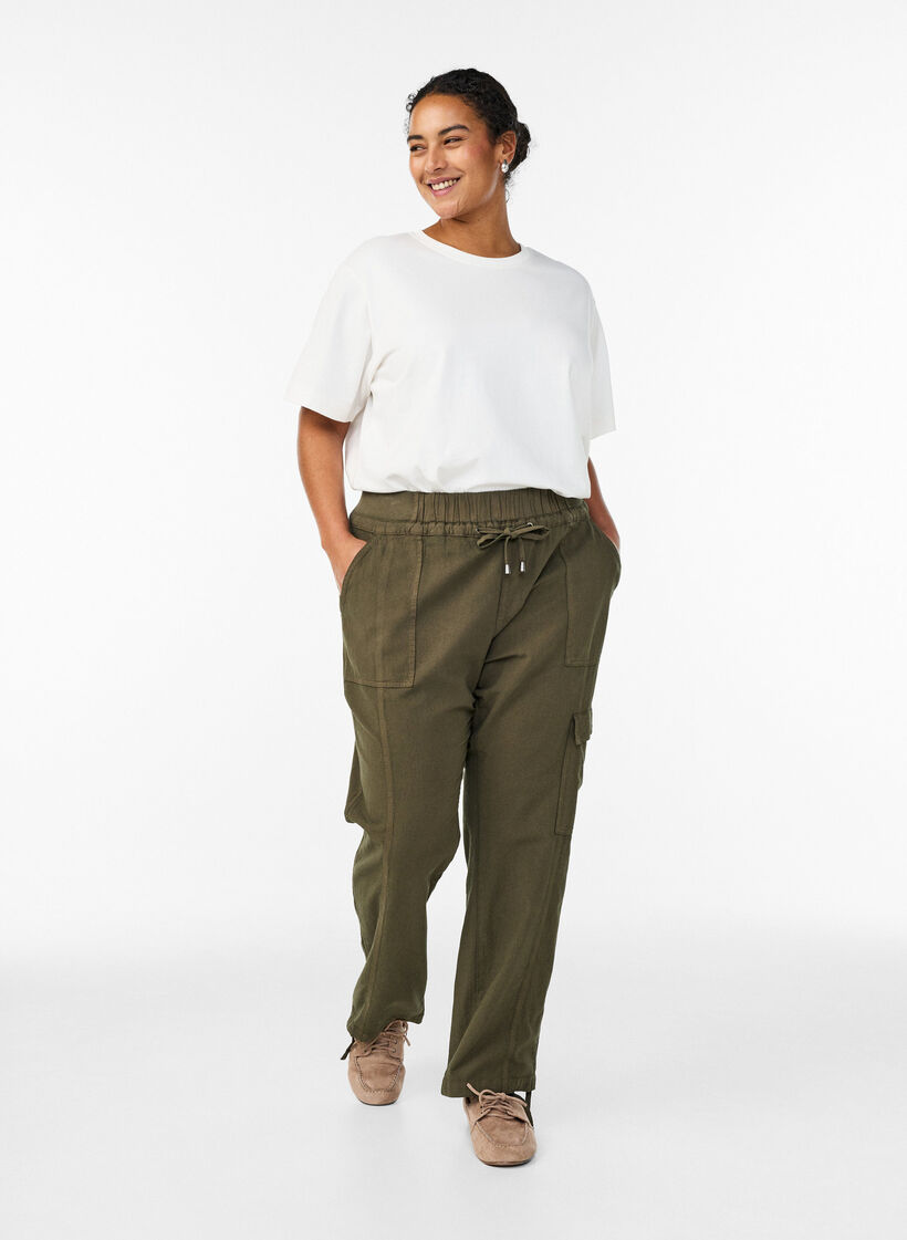 Pantalon cargo ample en coton, Vert fonc&eacute;, Model image number 0