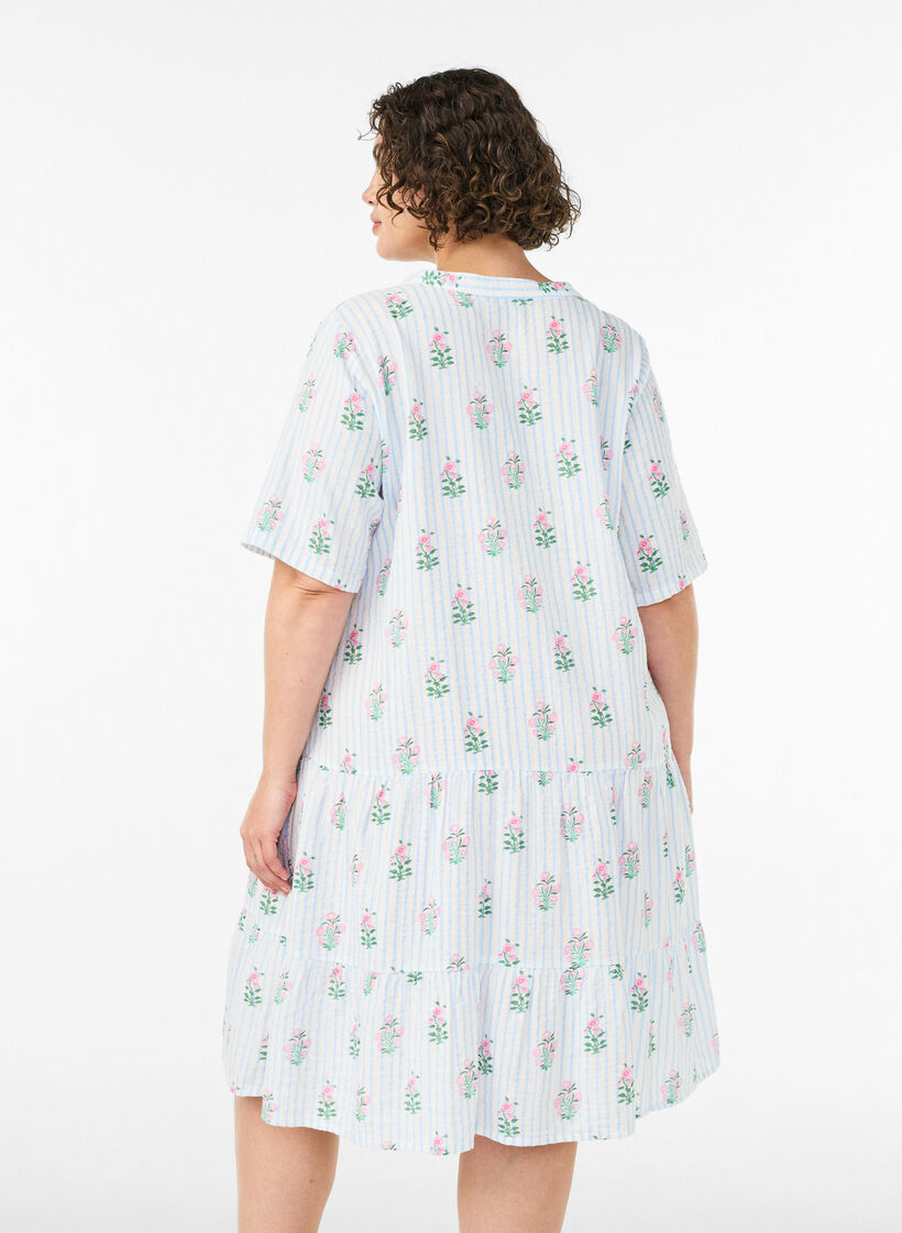 Robe courte &eacute;vas&eacute;e en mousseline de coton, Vanille, Model image number 2