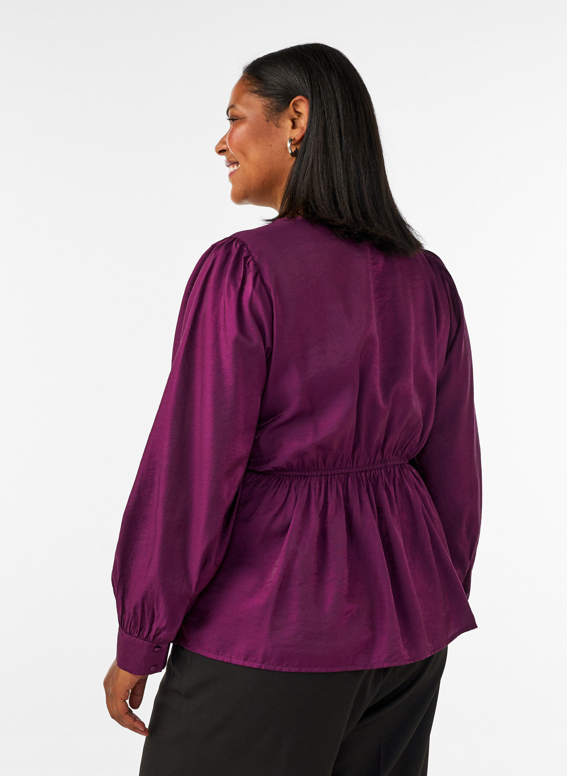 ZizziBlouse brillante en viscose &agrave; effet p&eacute;plum, Violet, Model image number 2
