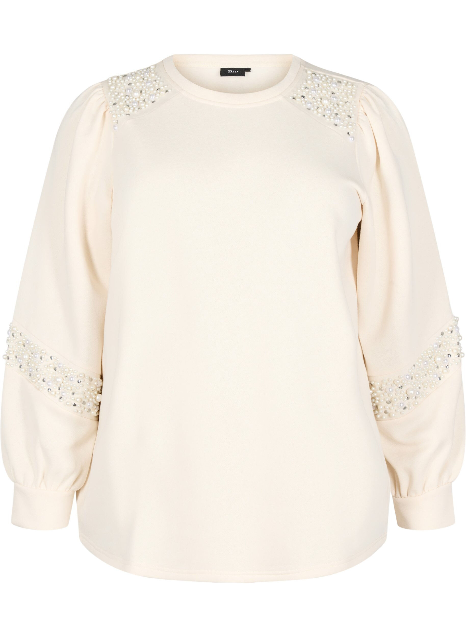 Zizzi Sweatshirt mit Perlendetails, Buttercream, Packshot image number 0
