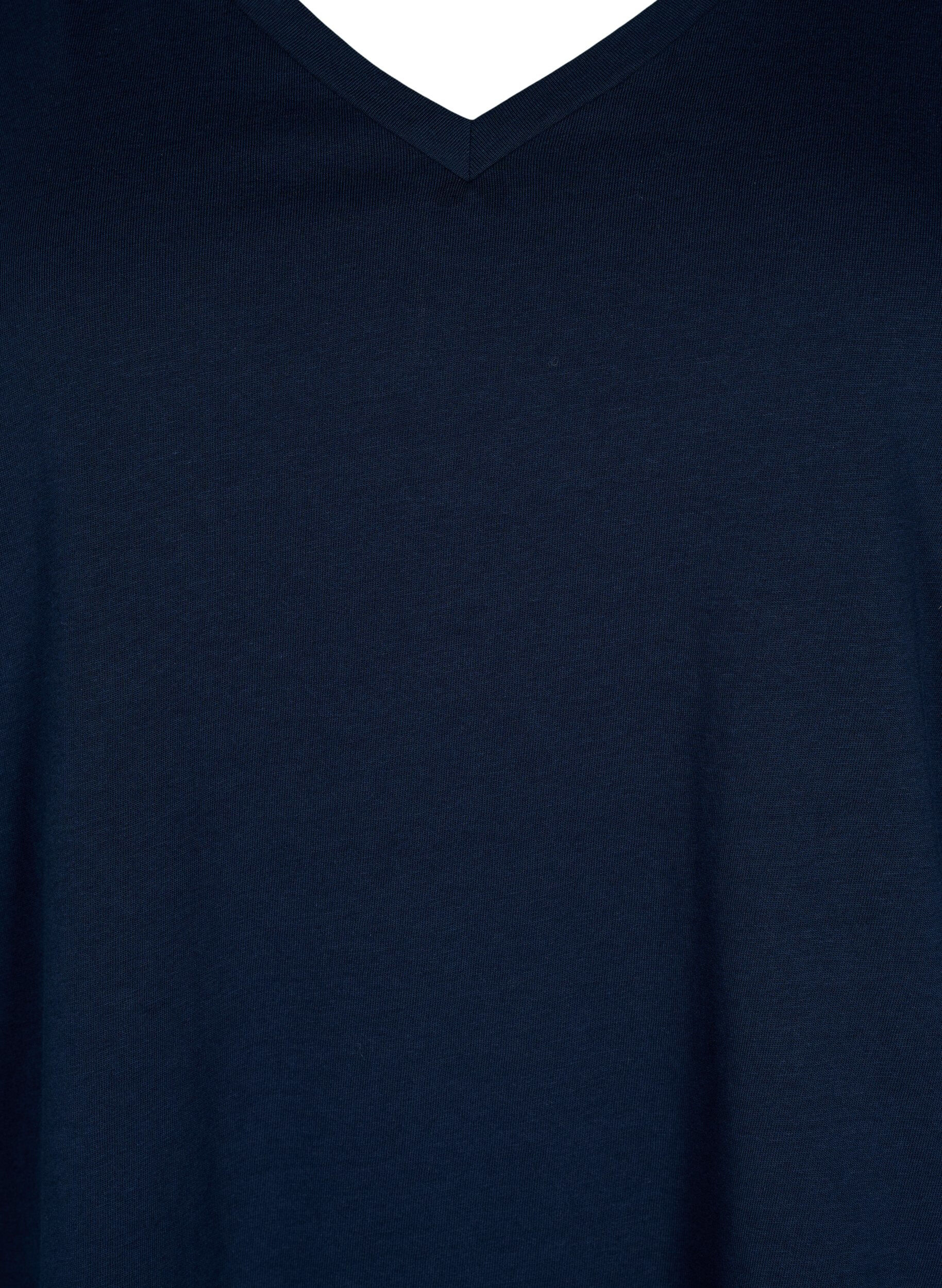 Zizzi T-shirt en coton avec manches courtes en dentelle, Bleu, Packshot image number 2