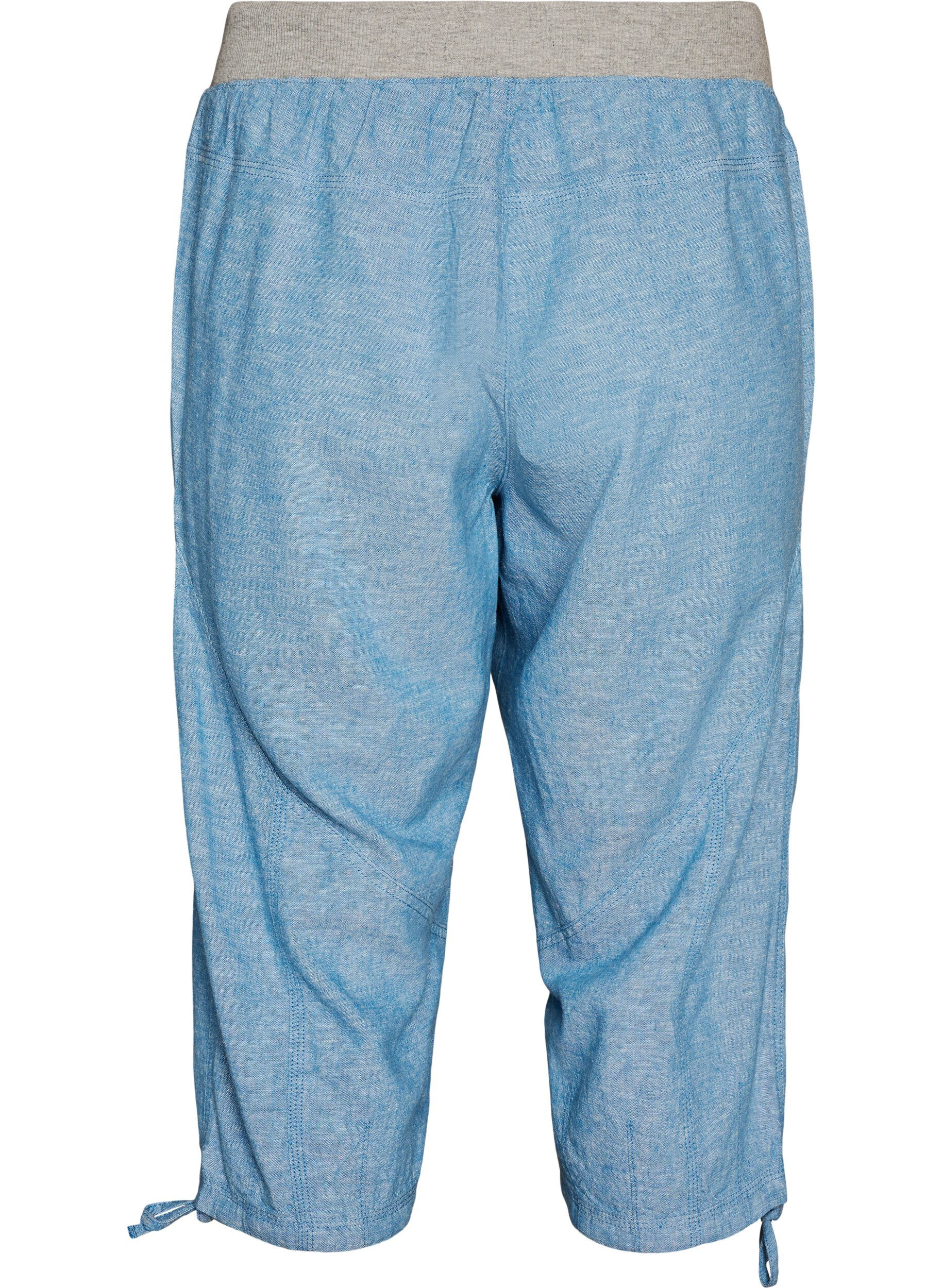 Zizzi Caprihose aus Baumwolle und Leinen mit elastischem Bund und Bindeband, Blau, Packshot image number 1