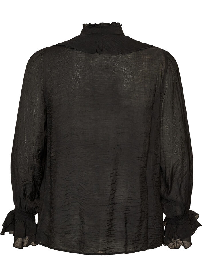 Blouse en viscose avec volants et manches longues, Noir, Packshot image number 1