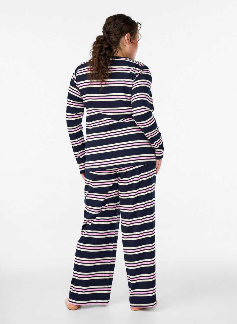 Gestreifte Pyjamahose mit weitem Bein, Blau, Model image number 2