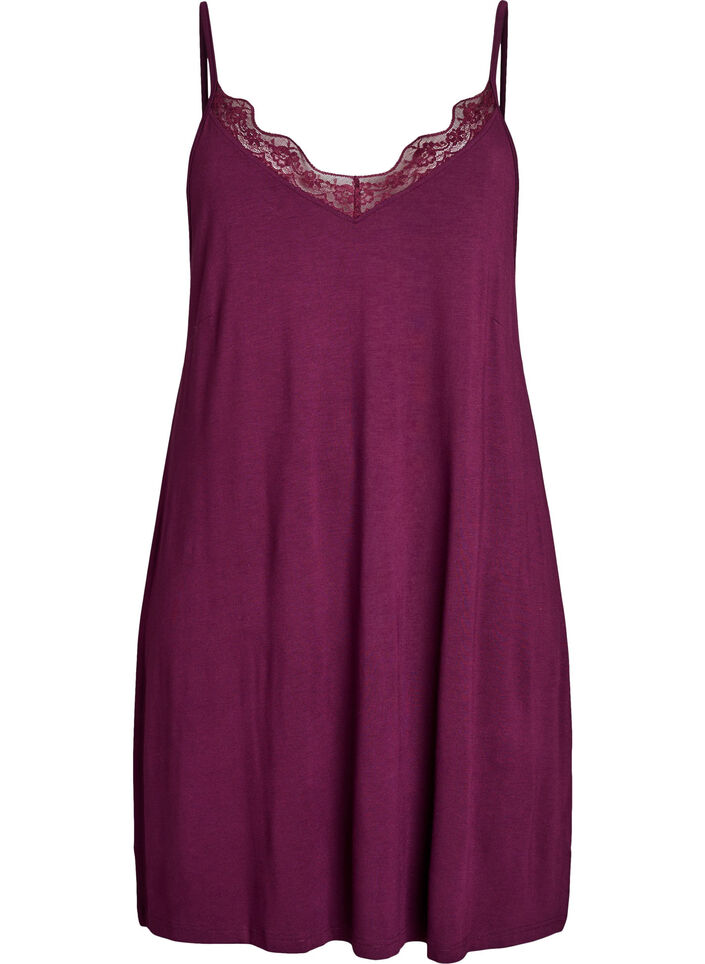 Chemise de nuit avec bord dentelle en viscose, Bordeaux foncé, Packshot image number 0