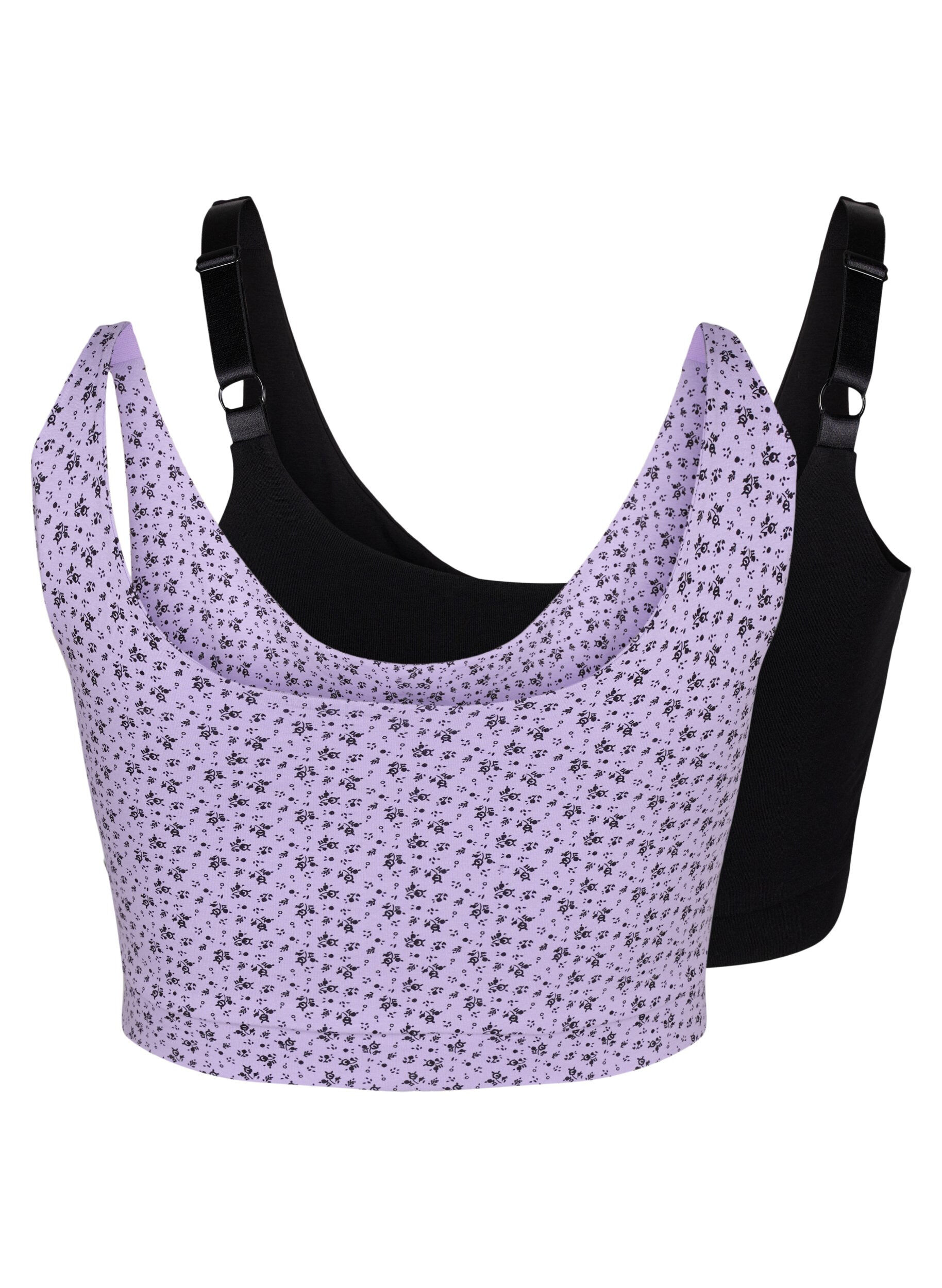 Zizzi top soutien-gorge en coton avec bretelles r&eacute;glables 2-pack, Purple Rose/Black, Packshot image number 1