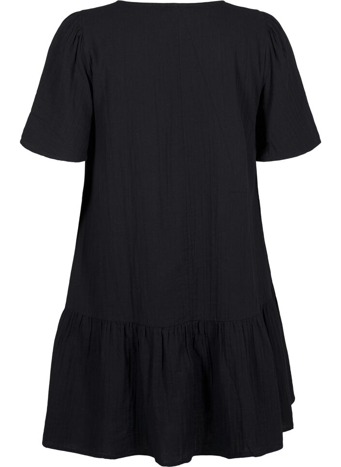 Robe &agrave; manches courtes en coton &agrave; une coupe &eacute;vas&eacute;e, Noir, Packshot image number 1