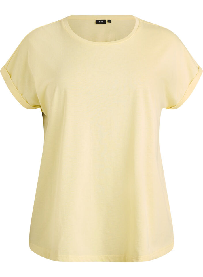Kurz&auml;rmeliges T-Shirt aus Baumwollmischgewebe, Gelb, Packshot image number 0