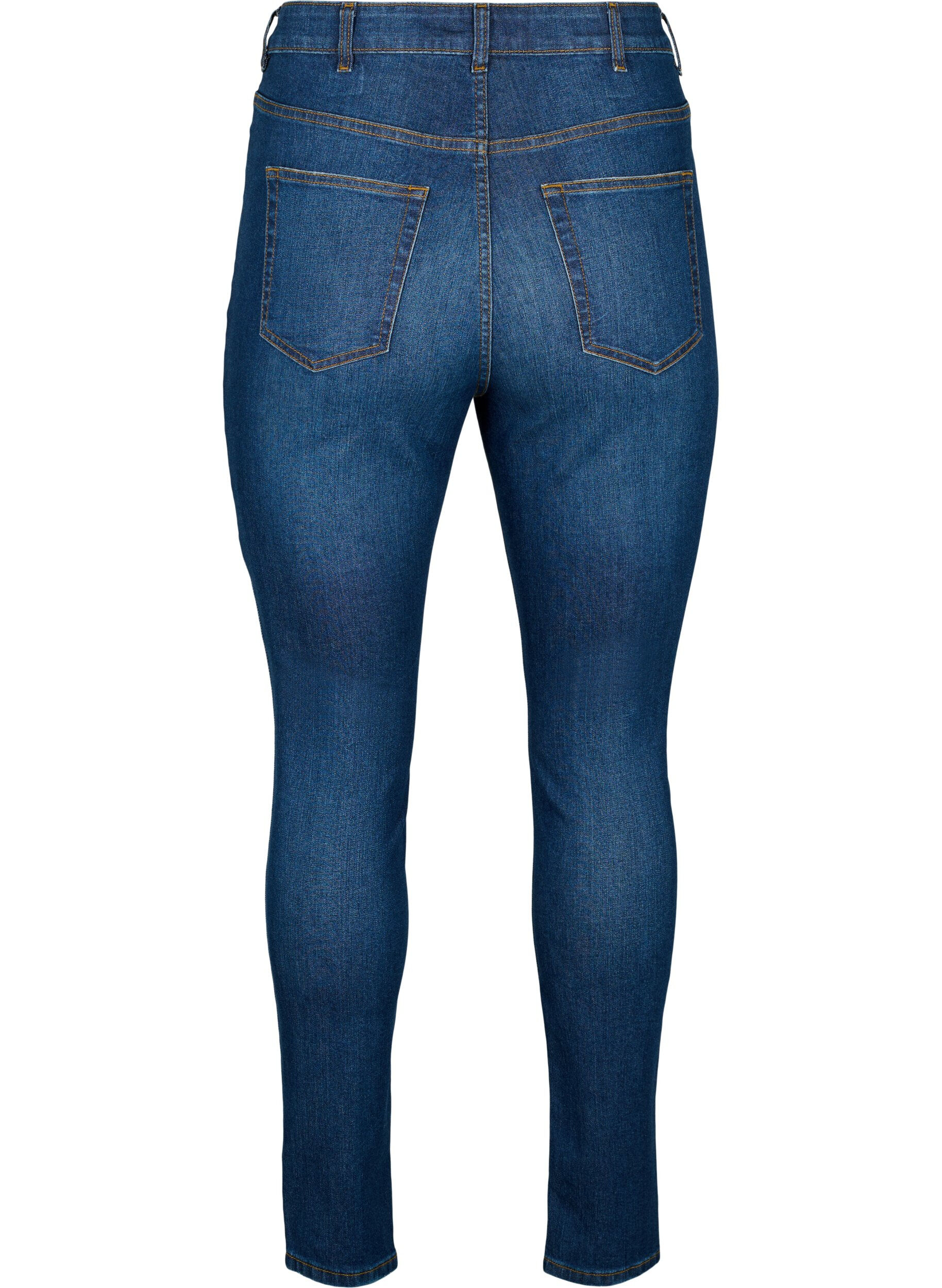 Zizzi Jean Amy super mince avec destruction et taille haute, Dark blue, Packshot image number 1