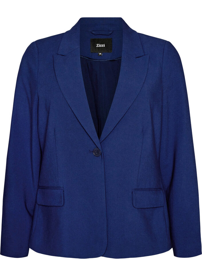 Klassischer Blazer mit Ein-Knopf-Verschluss und Taschen, Blau, Packshot image number 0