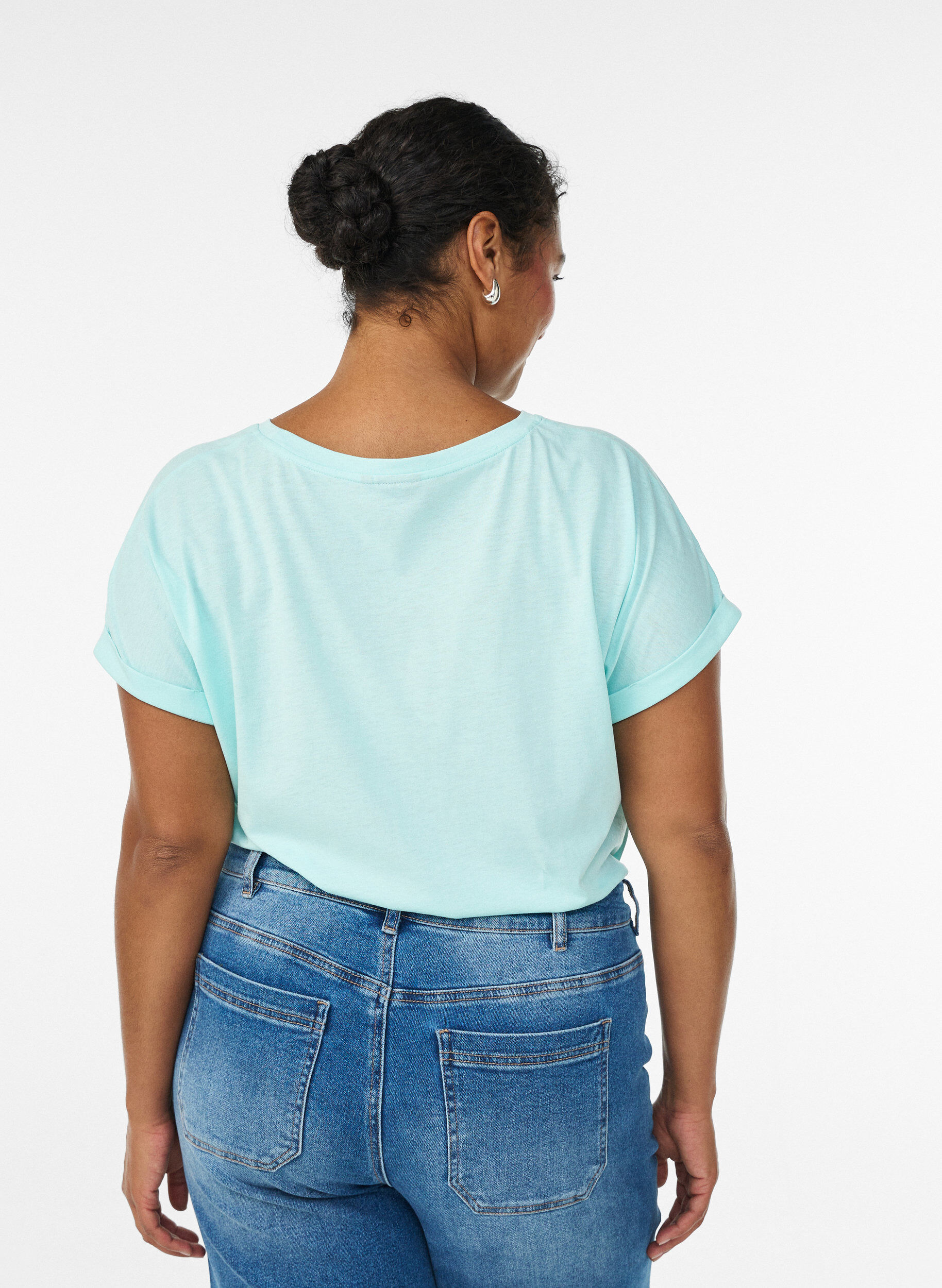 ZizziKurz&auml;rmeliges T-Shirt aus Baumwollmischgewebe, T&uuml;rkis, Model image number 2