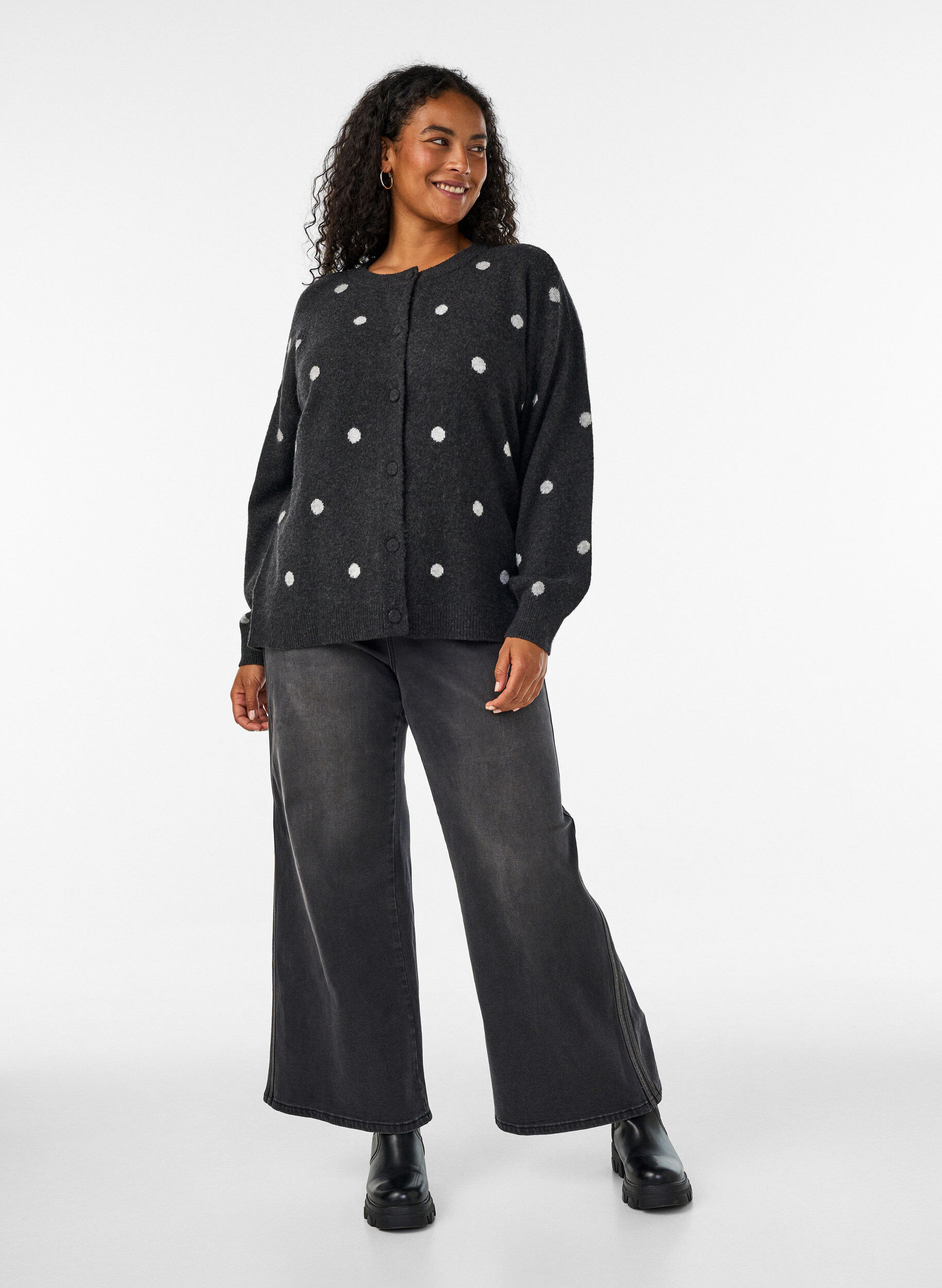 ZizziCardigan &agrave; pois, Gris, Model image number 1