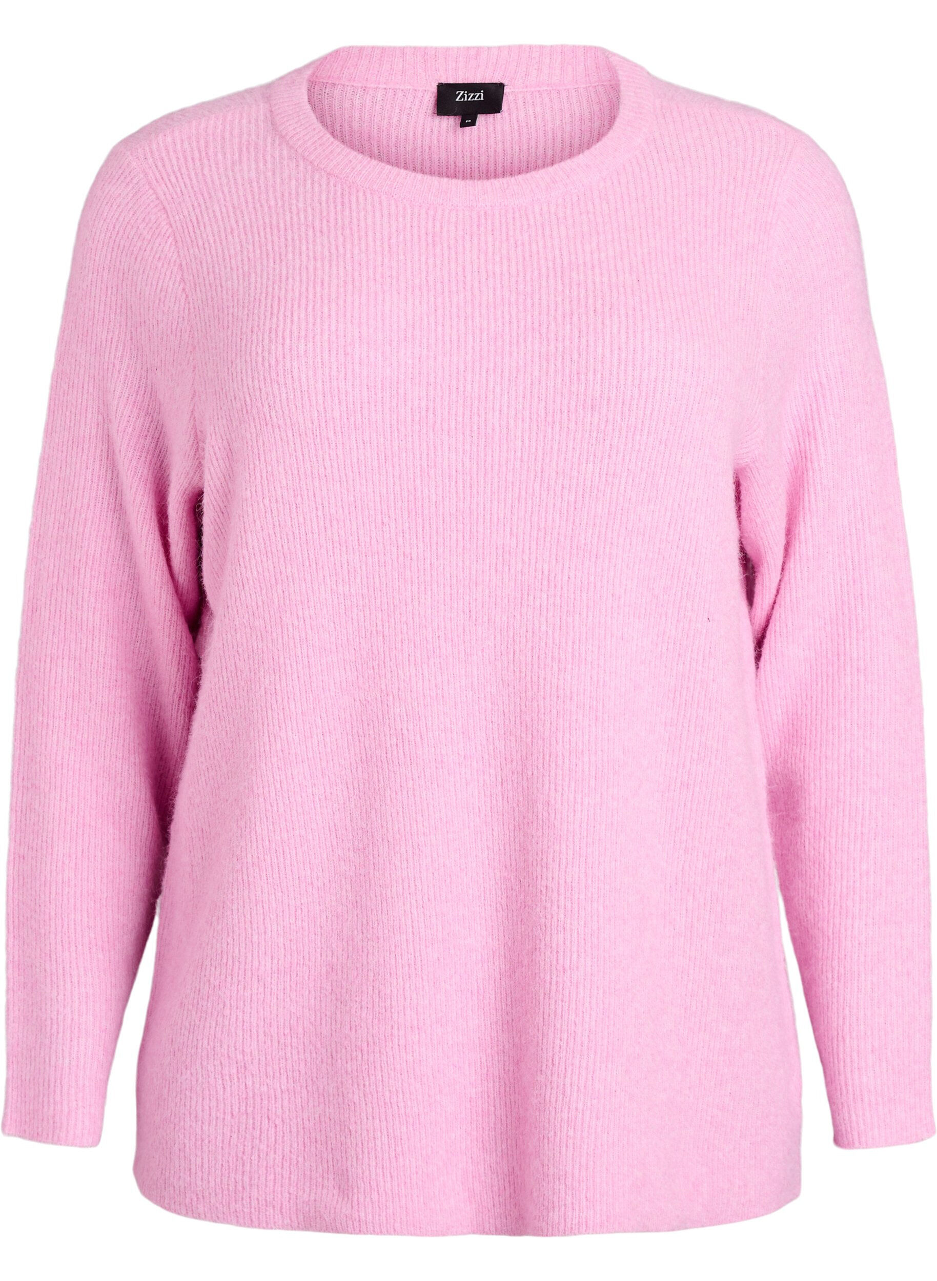 Zizzi Melierte Strickbluse mit Rundhalsausschnitt, Pink, Packshot image number 0
