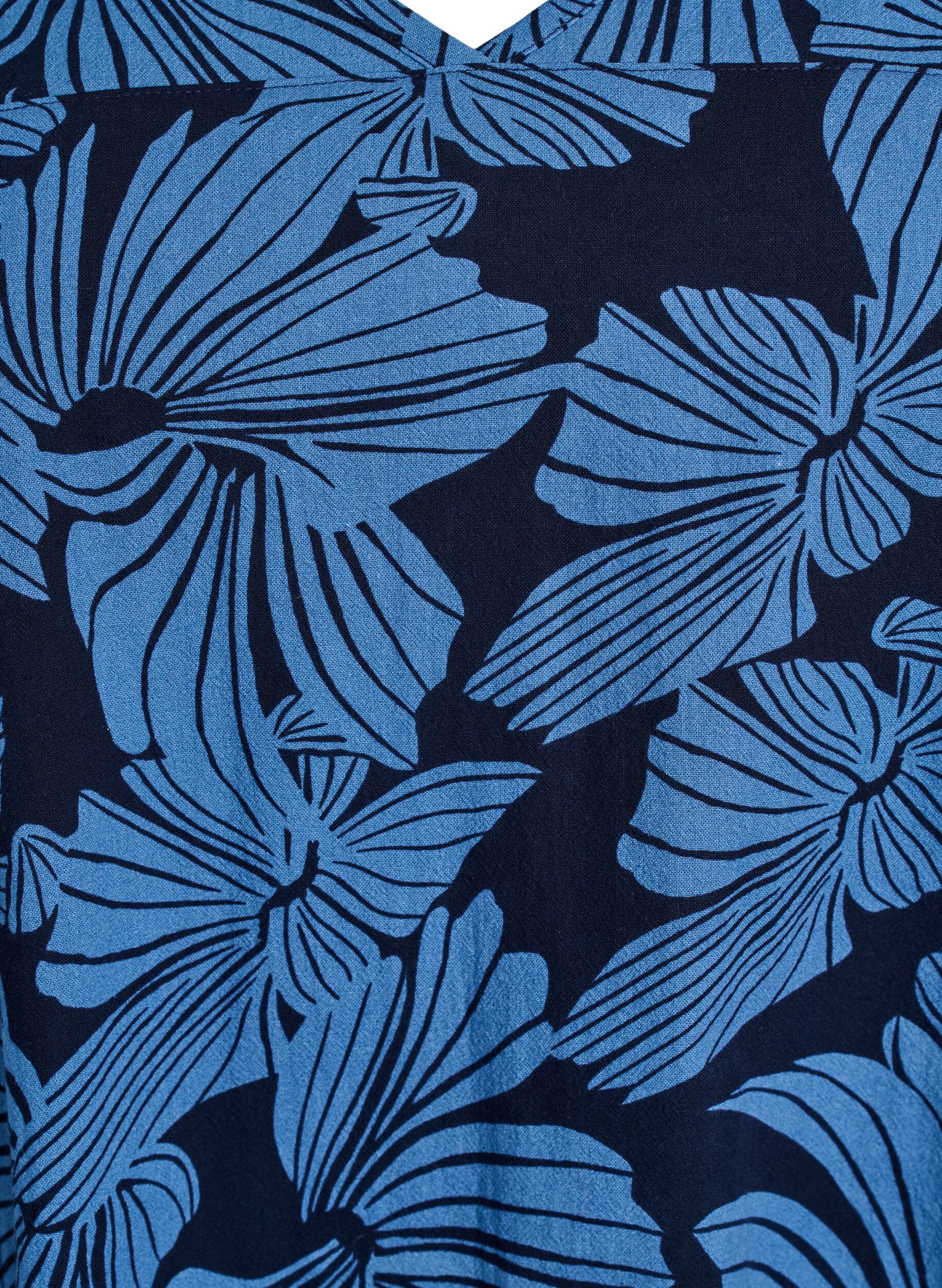 Zizzi Kurzes A-Linien-Kleid mit floralem Print, Blau, Packshot image number 2