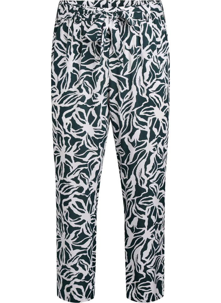 Pantalon taille haute en viscose, Vert foncé, Packshot image number 0